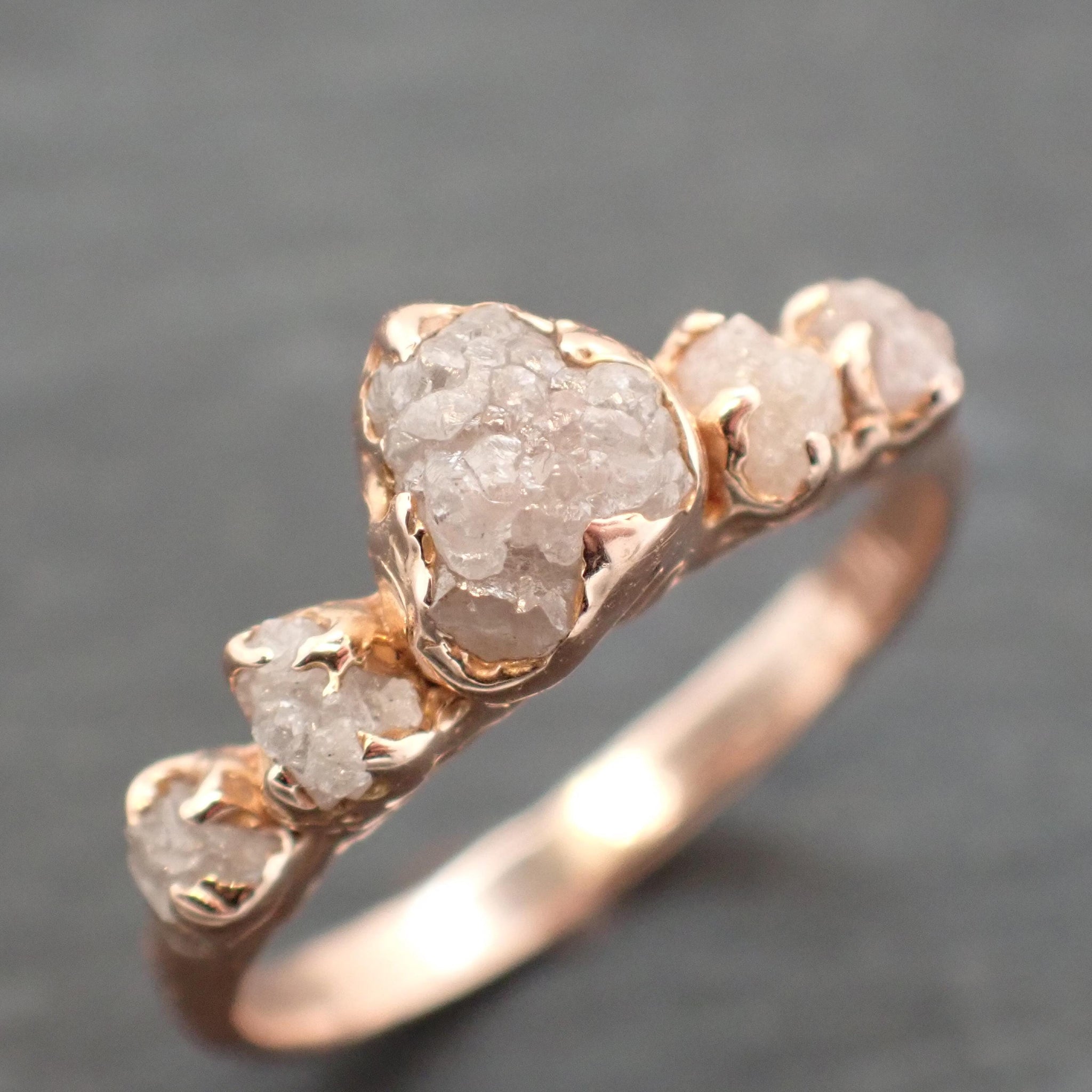 Custom 5-Stone Crown Engagement Ring • Raw Diamond Band • Sterling Silver or Gold • Ethical Sustainable Jewelry by Angeline C2550