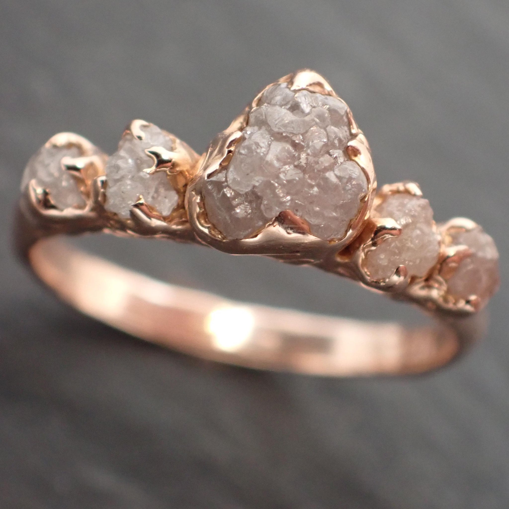 Custom 5-Stone Crown Engagement Ring • Raw Diamond Band • Sterling Silver or Gold • Ethical Sustainable Jewelry by Angeline C2550