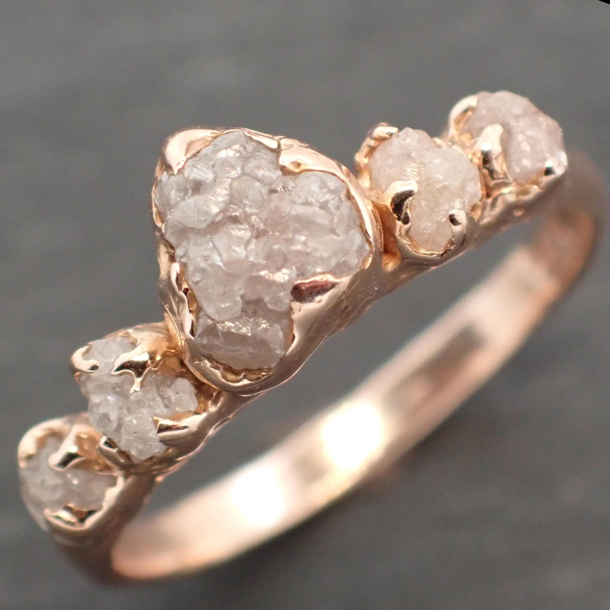 Custom 5-Stone Crown Engagement Ring • Raw Diamond Band • Sterling Silver or Gold • Ethical Sustainable Jewelry by Angeline C2550