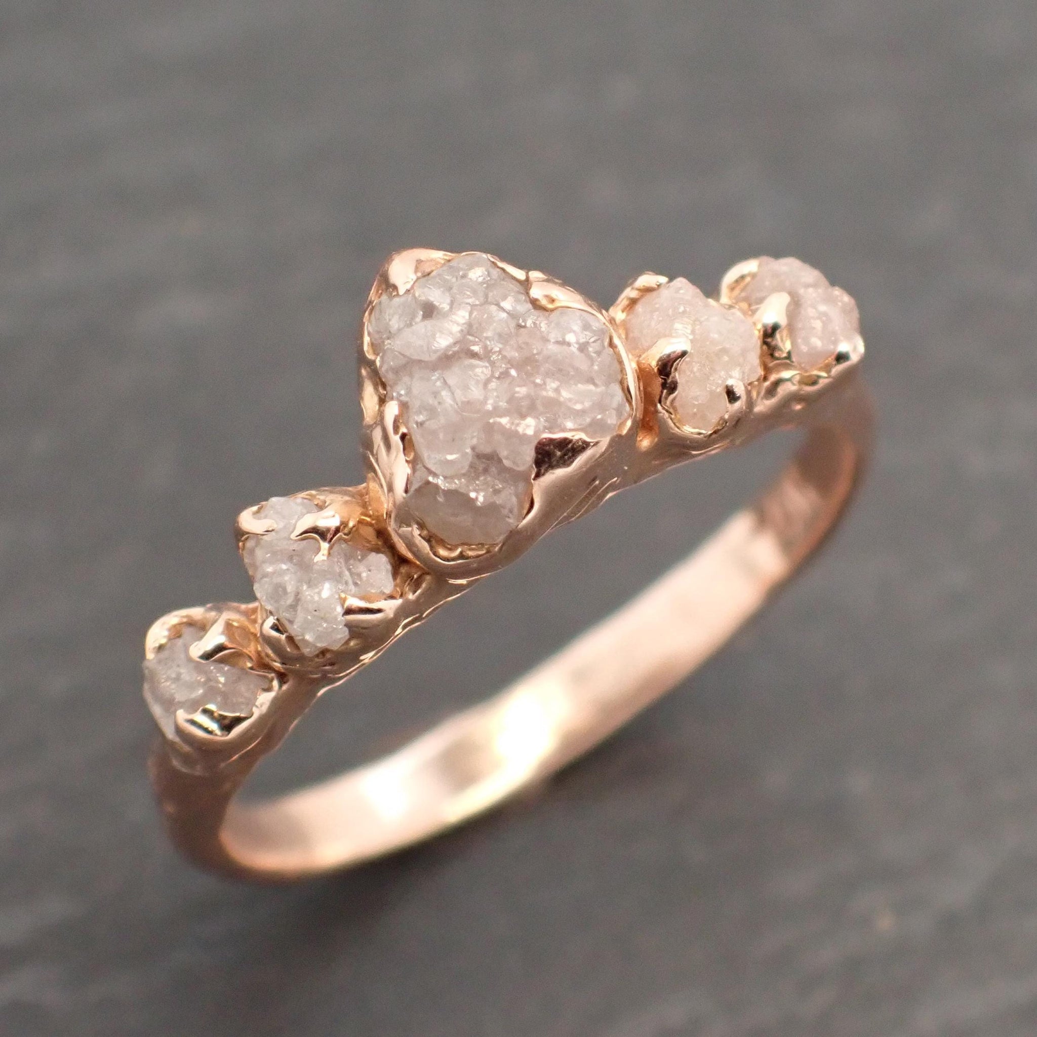 Custom 5-Stone Crown Engagement Ring • Raw Diamond Band • Sterling Silver or Gold • Ethical Sustainable Jewelry by Angeline C2550