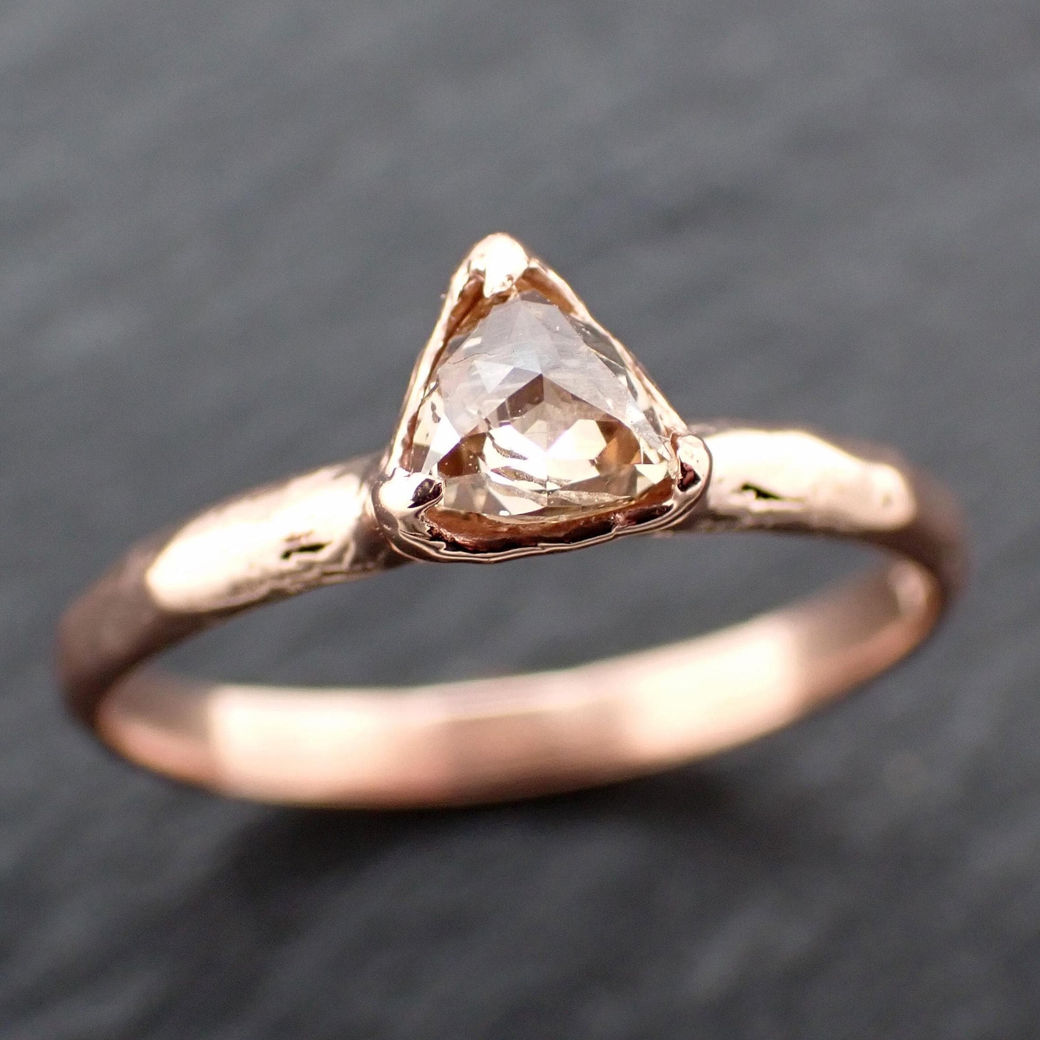 Triangular Rose Cut Diamond Ring • 14k Rose Gold • Rustic Solitaire Engagement Ring • Handmade byAngeline 3611