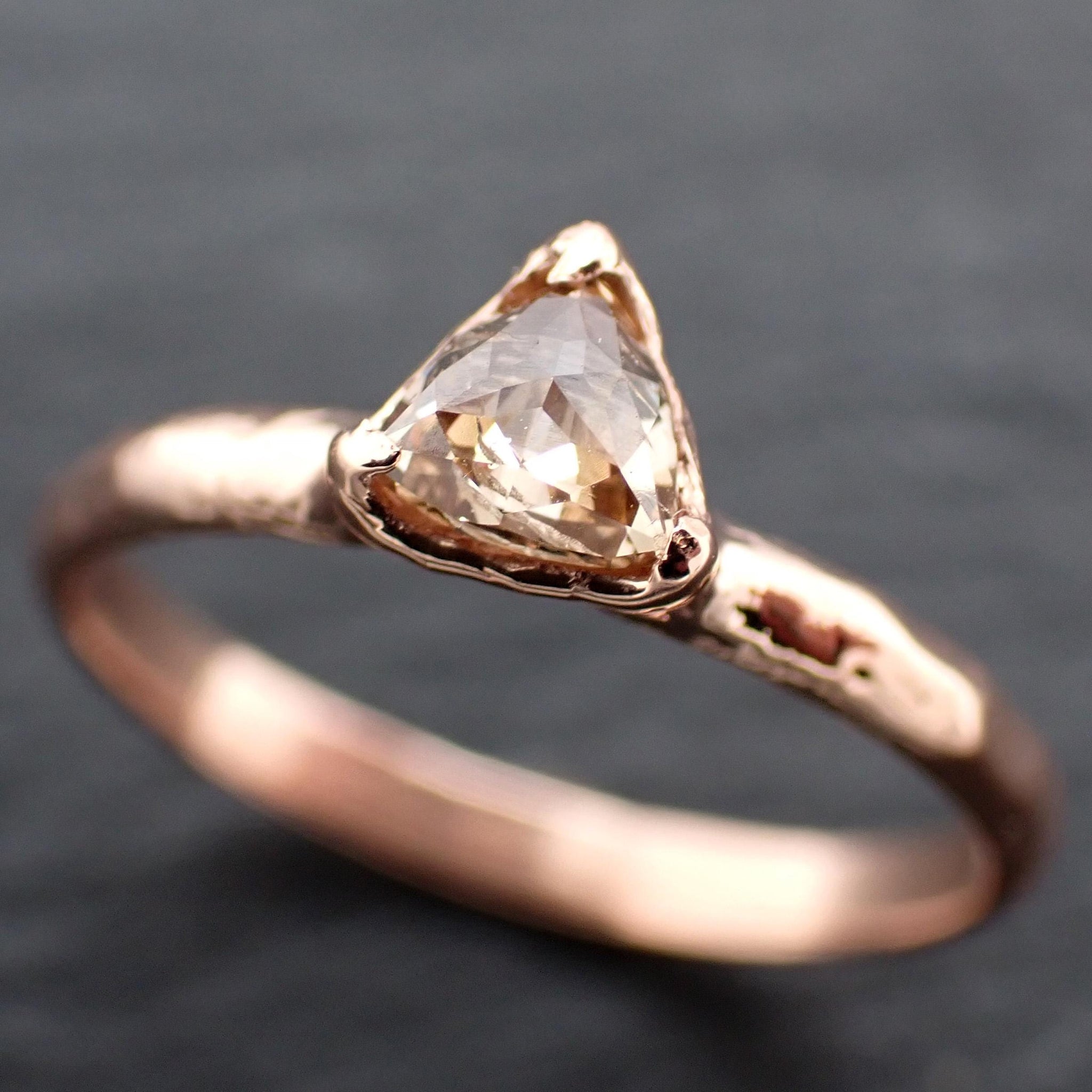 Triangular Rose Cut Diamond Ring • 14k Rose Gold • Rustic Solitaire Engagement Ring • Handmade byAngeline 3611