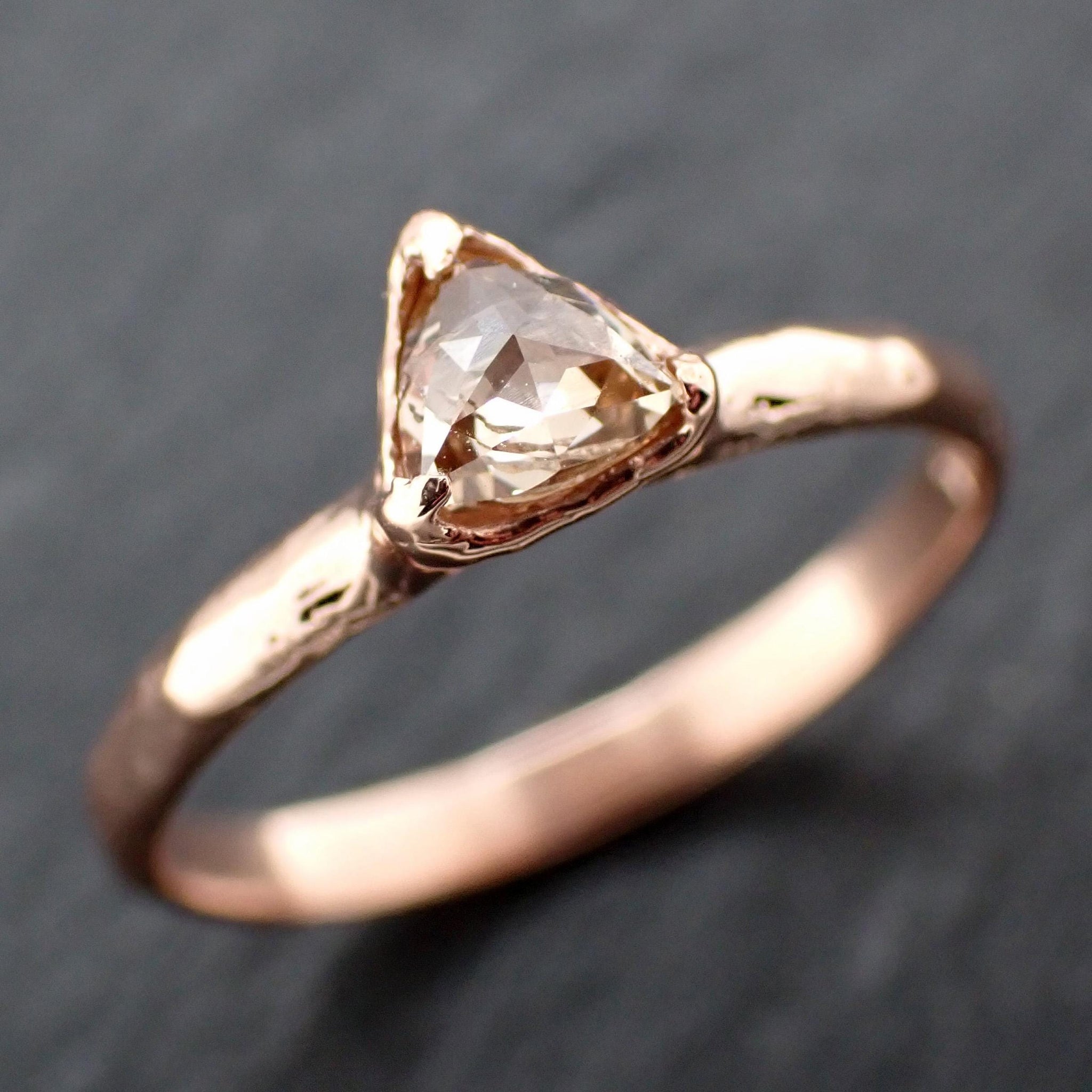 Triangular Rose Cut Diamond Ring • 14k Rose Gold • Rustic Solitaire Engagement Ring • Handmade byAngeline 3611