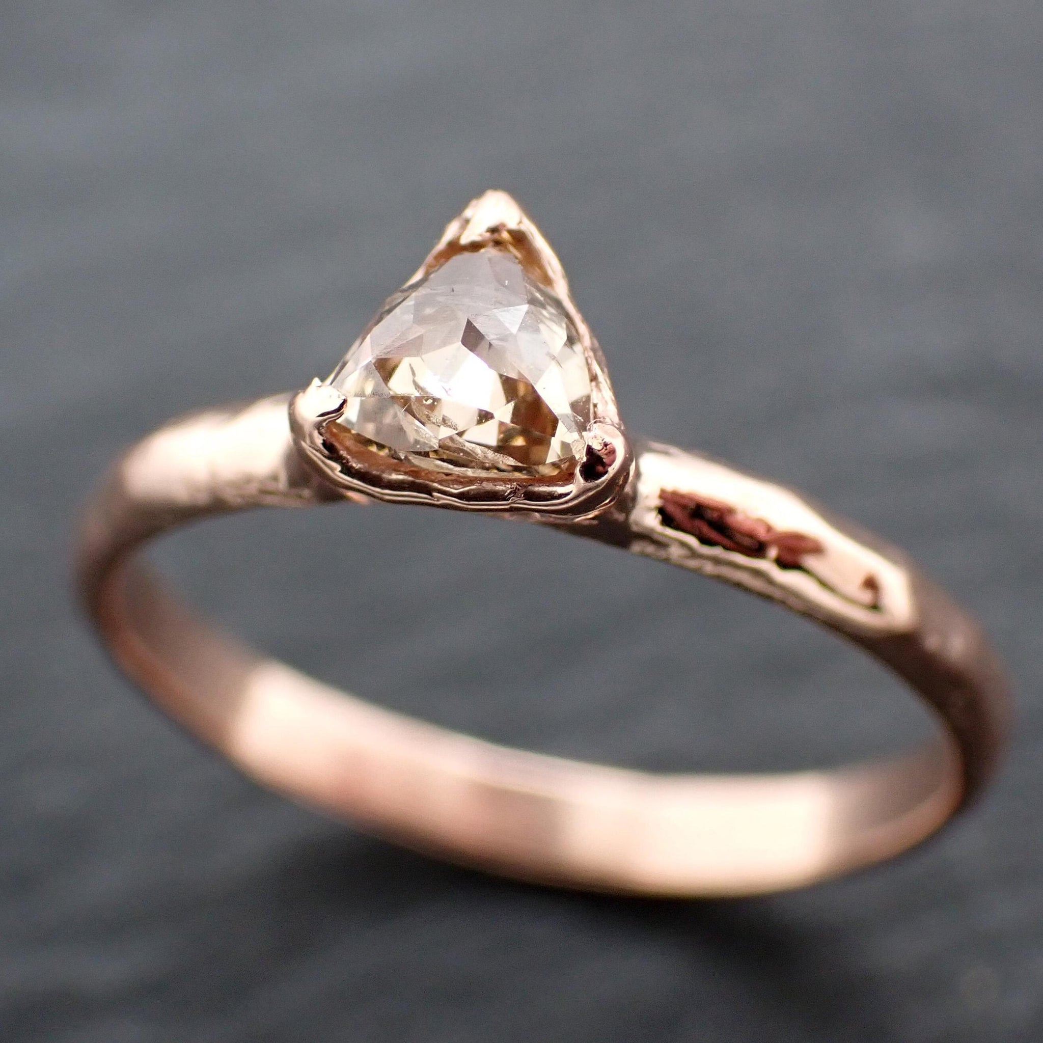 Triangular Rose Cut Diamond Ring • 14k Rose Gold • Rustic Solitaire Engagement Ring • Handmade byAngeline 3611