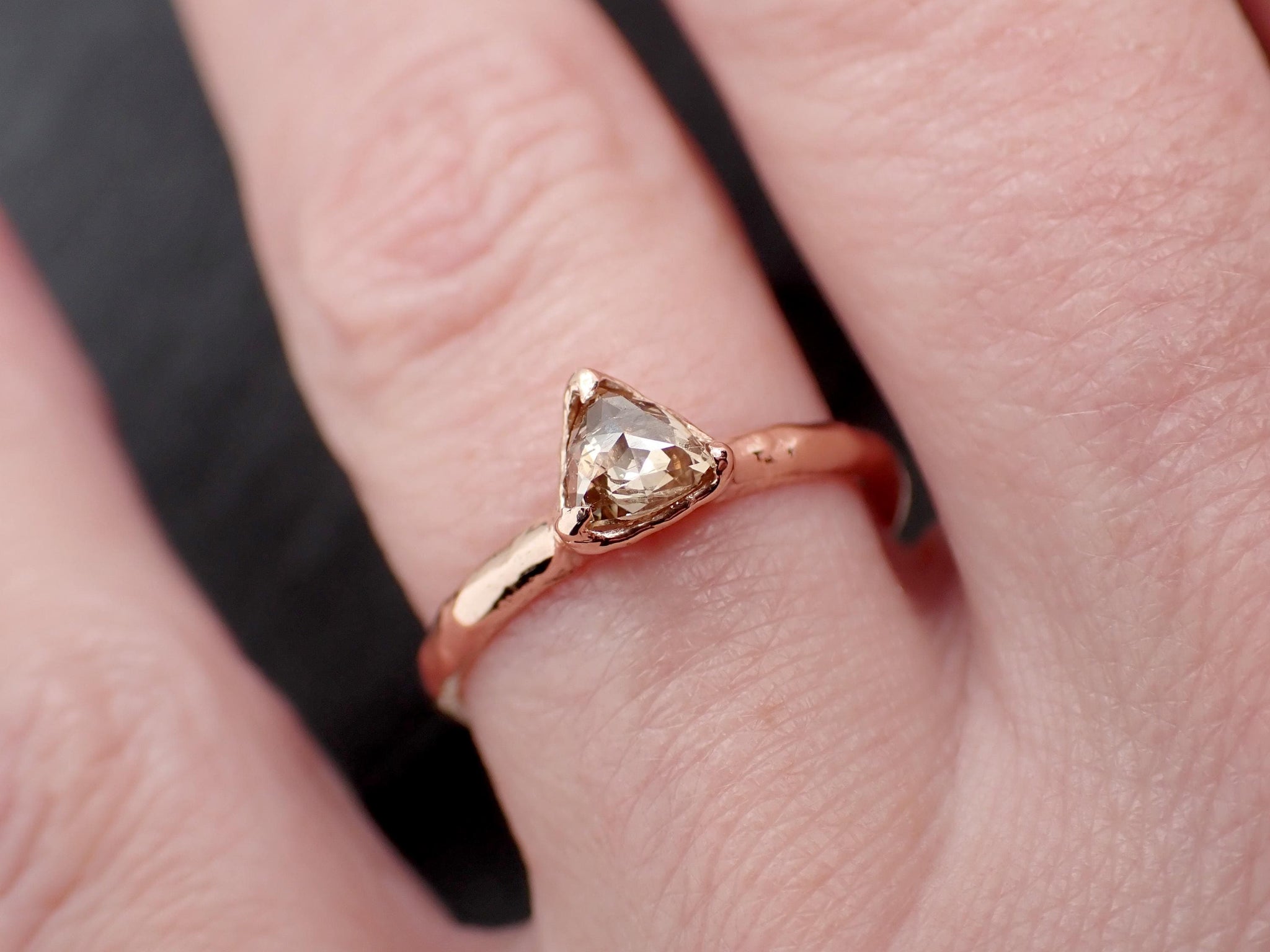 Triangular Rose Cut Diamond Ring • 14k Rose Gold • Rustic Solitaire Engagement Ring • Handmade byAngeline 3611