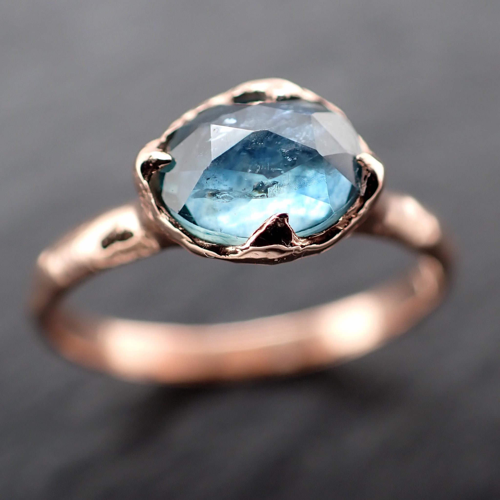 Montana Sapphire Solitaire Engagement Ring • 14k Rose Gold • Blue Green Rose Cut • Handmade byAngeline 3610