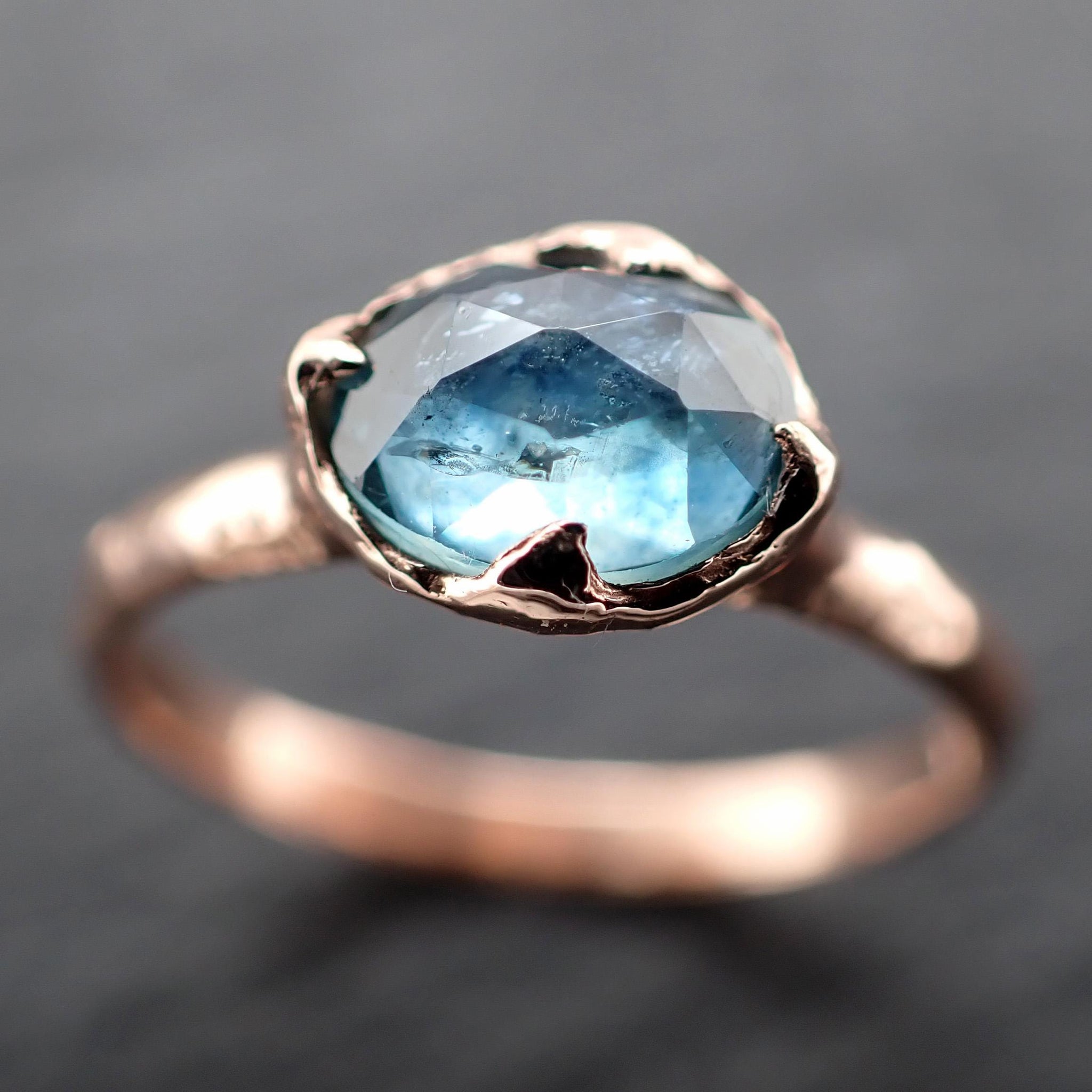 Montana Sapphire Solitaire Engagement Ring • 14k Rose Gold • Blue Green Rose Cut • Handmade byAngeline 3610