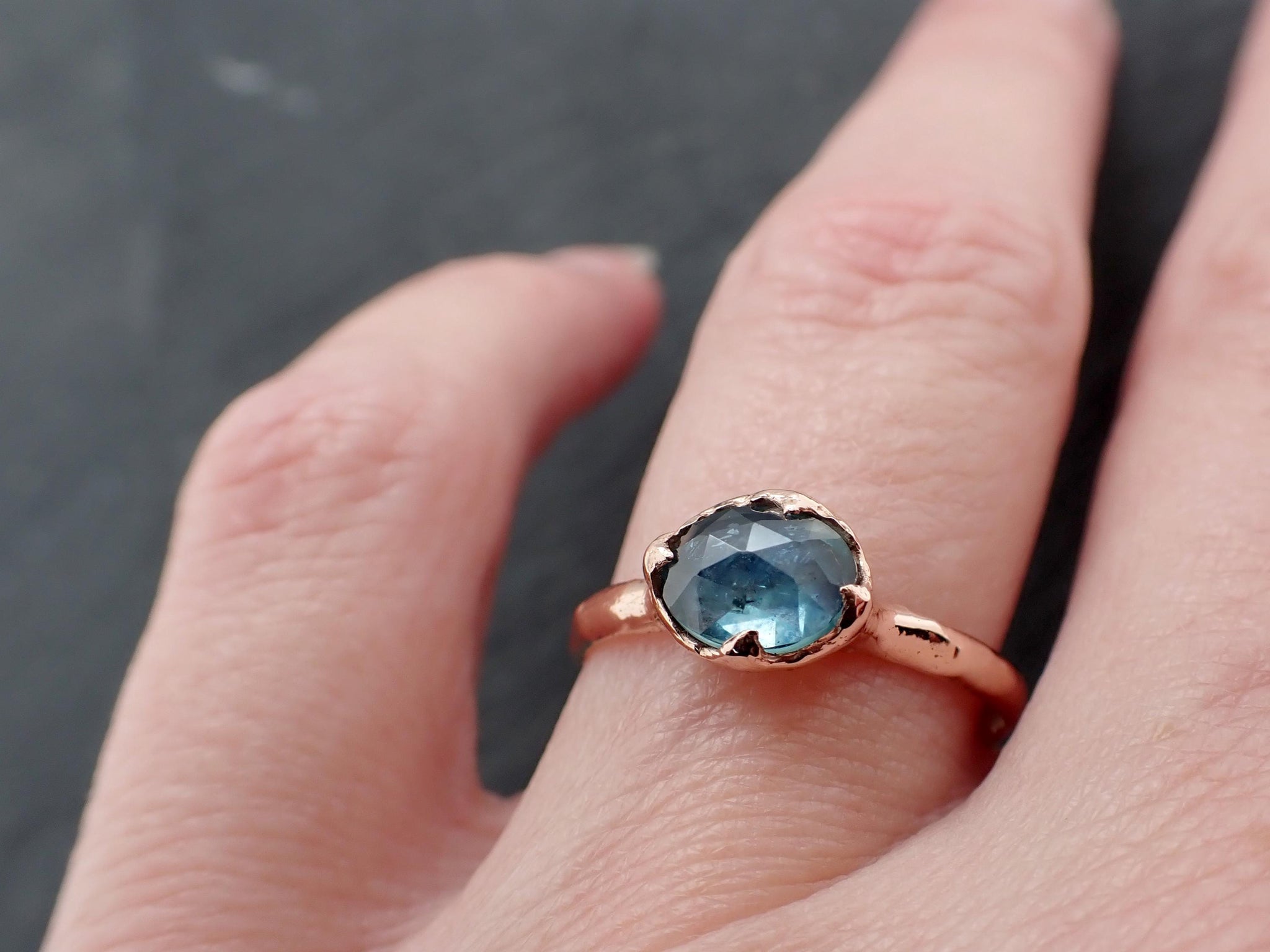 Montana Sapphire Solitaire Engagement Ring • 14k Rose Gold • Blue Green Rose Cut • Handmade byAngeline 3610