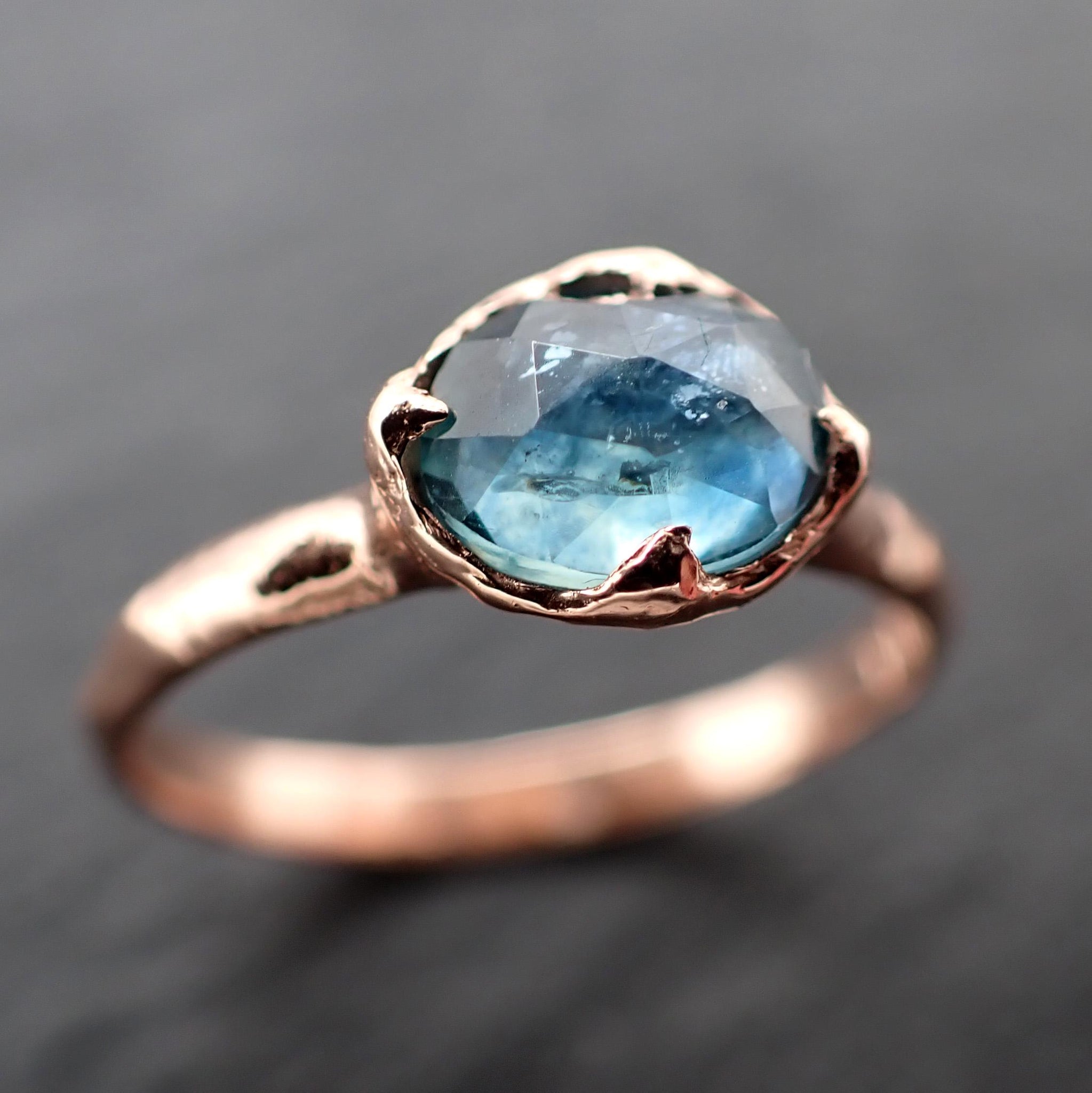 Montana Sapphire Solitaire Engagement Ring • 14k Rose Gold • Blue Green Rose Cut • Handmade byAngeline 3610