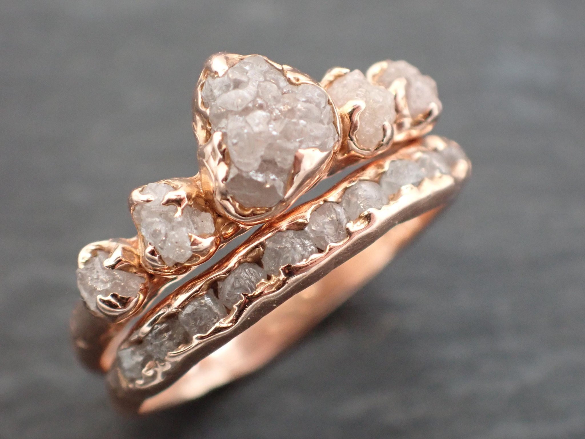 Custom 5-Stone Crown Engagement Ring • Raw Diamond Band • Sterling Silver or Gold • Ethical Sustainable Jewelry by Angeline C2550