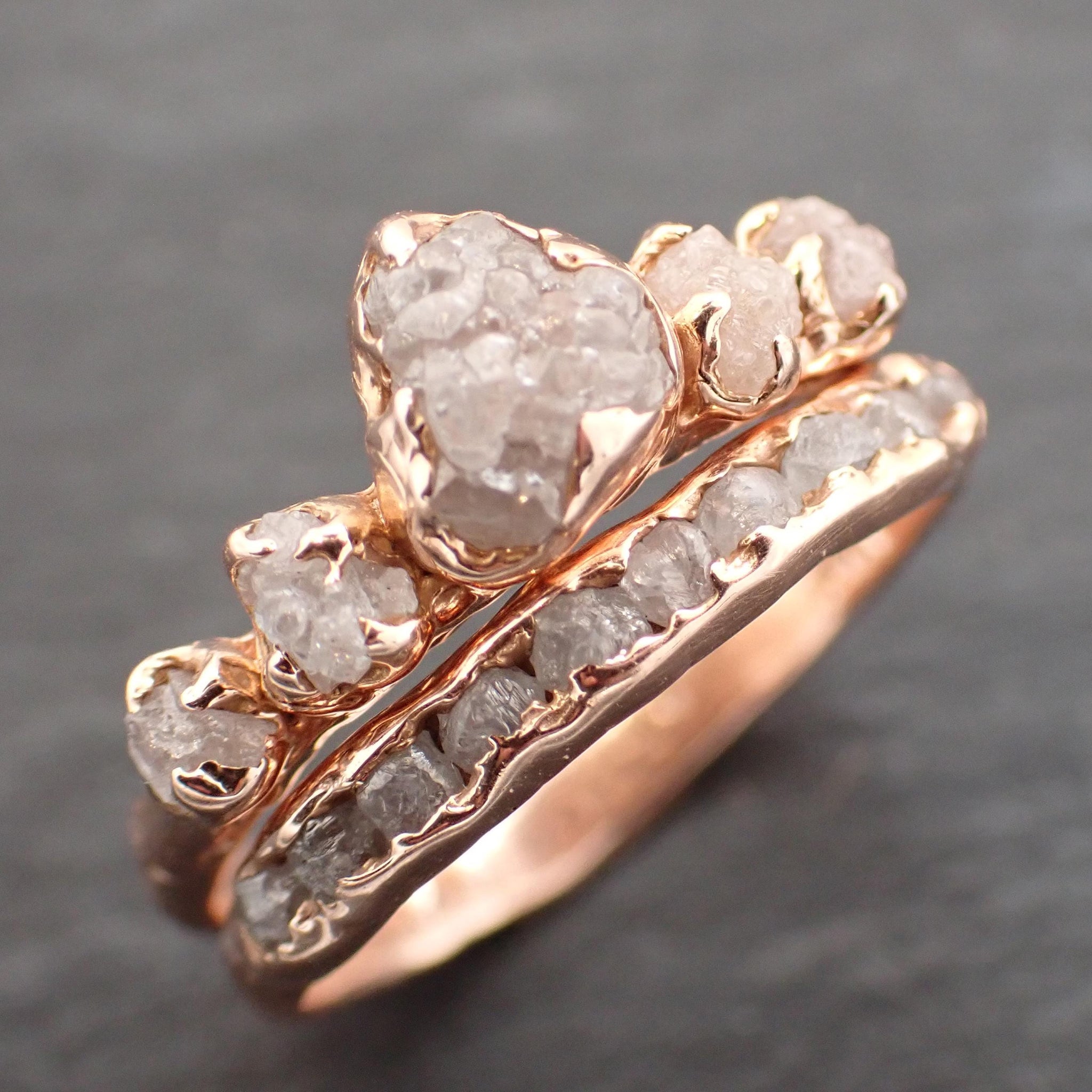 Custom 5-Stone Crown Engagement Ring • Raw Diamond Band • Sterling Silver or Gold • Ethical Sustainable Jewelry by Angeline C2550