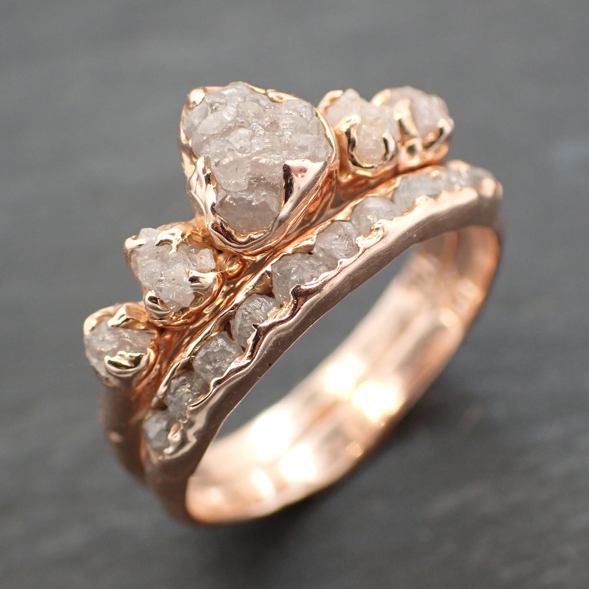 Custom 5-Stone Crown Engagement Ring • Raw Diamond Band • Sterling Silver or Gold • Ethical Sustainable Jewelry by Angeline C2550