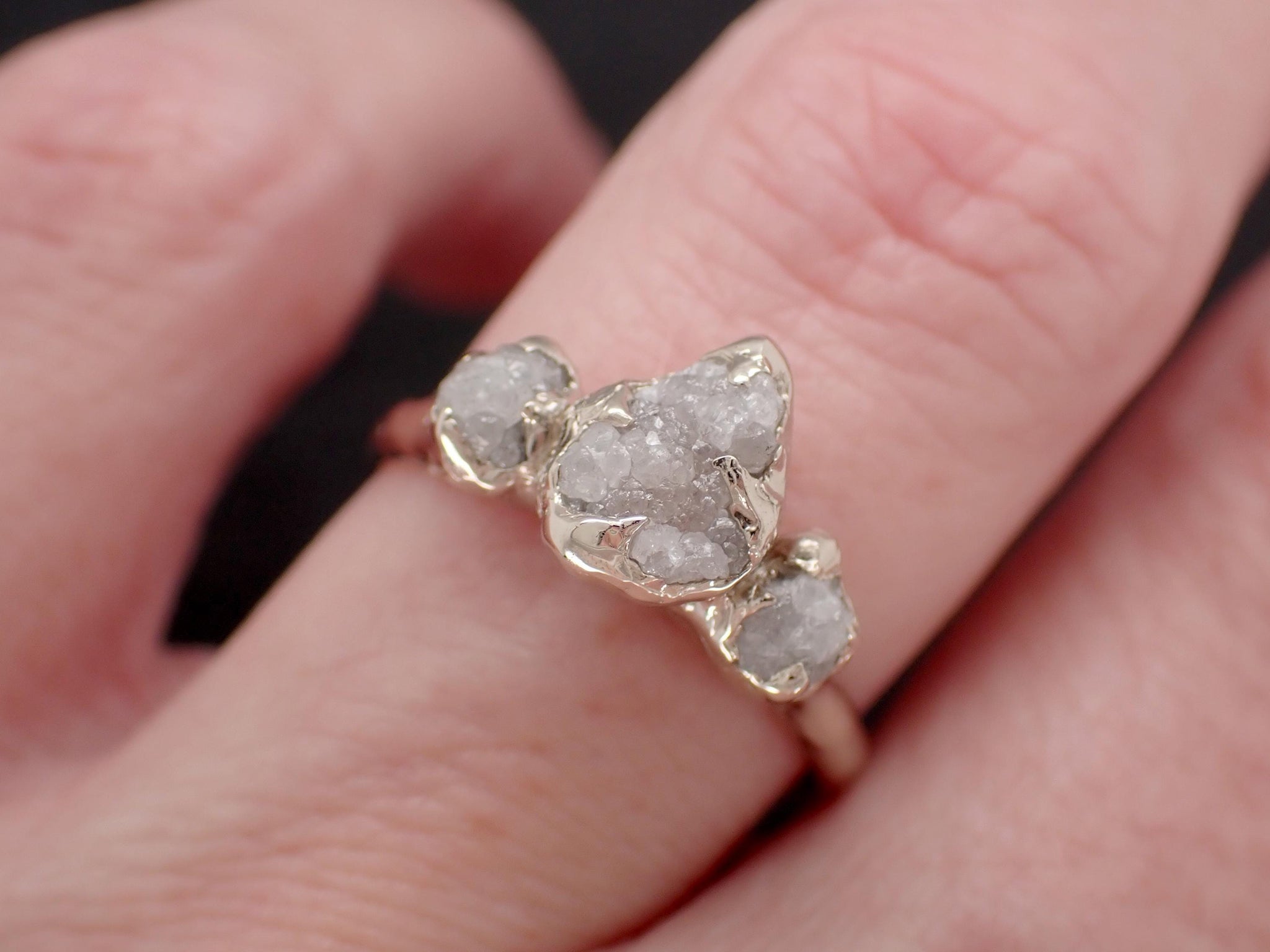 Rough Diamond Crown Ring • Three Stone Raw Diamond Ring • 14k White Gold • Rustic Diamond Engagement Ring • Handmade byAngeline 3612