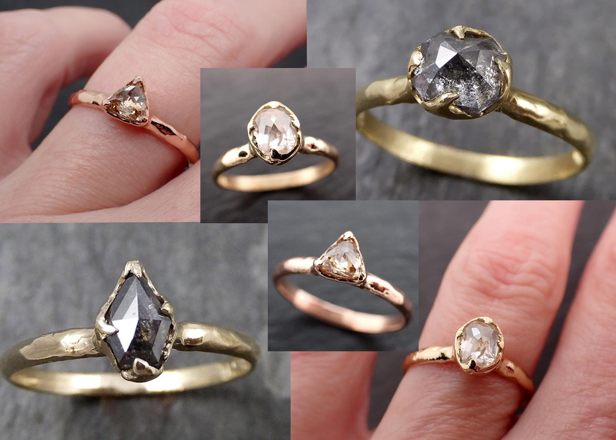 Rough Diamond Crown Ring • Three Stone Raw Diamond Ring • 14k White Gold • Rustic Diamond Engagement Ring • Handmade byAngeline 3612