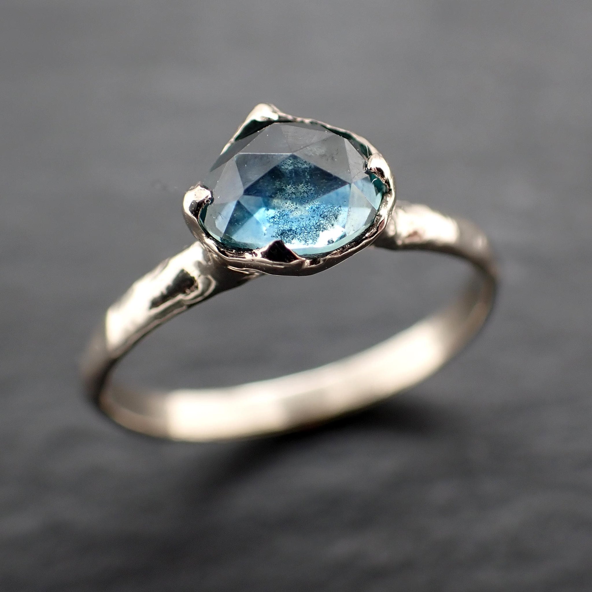 Montana Sapphire Solitaire Engagement Ring • 14k White Gold • Antique Rose Style Cut • Handmade In USA byAngeline 3613