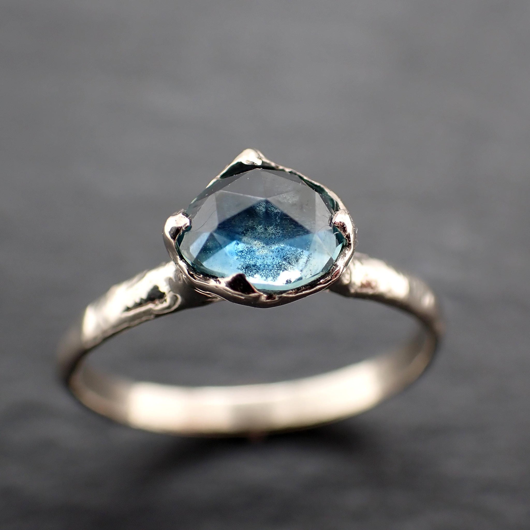 Montana Sapphire Solitaire Engagement Ring • 14k White Gold • Antique Rose Style Cut • Handmade In USA byAngeline 3613