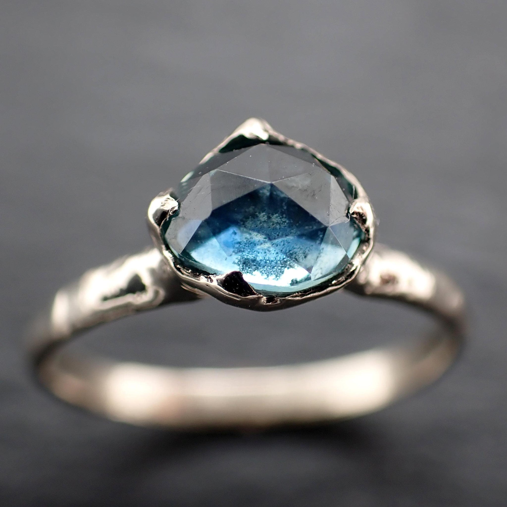 Montana Sapphire Solitaire Engagement Ring • 14k White Gold • Antique Rose Style Cut • Handmade In USA byAngeline 3613