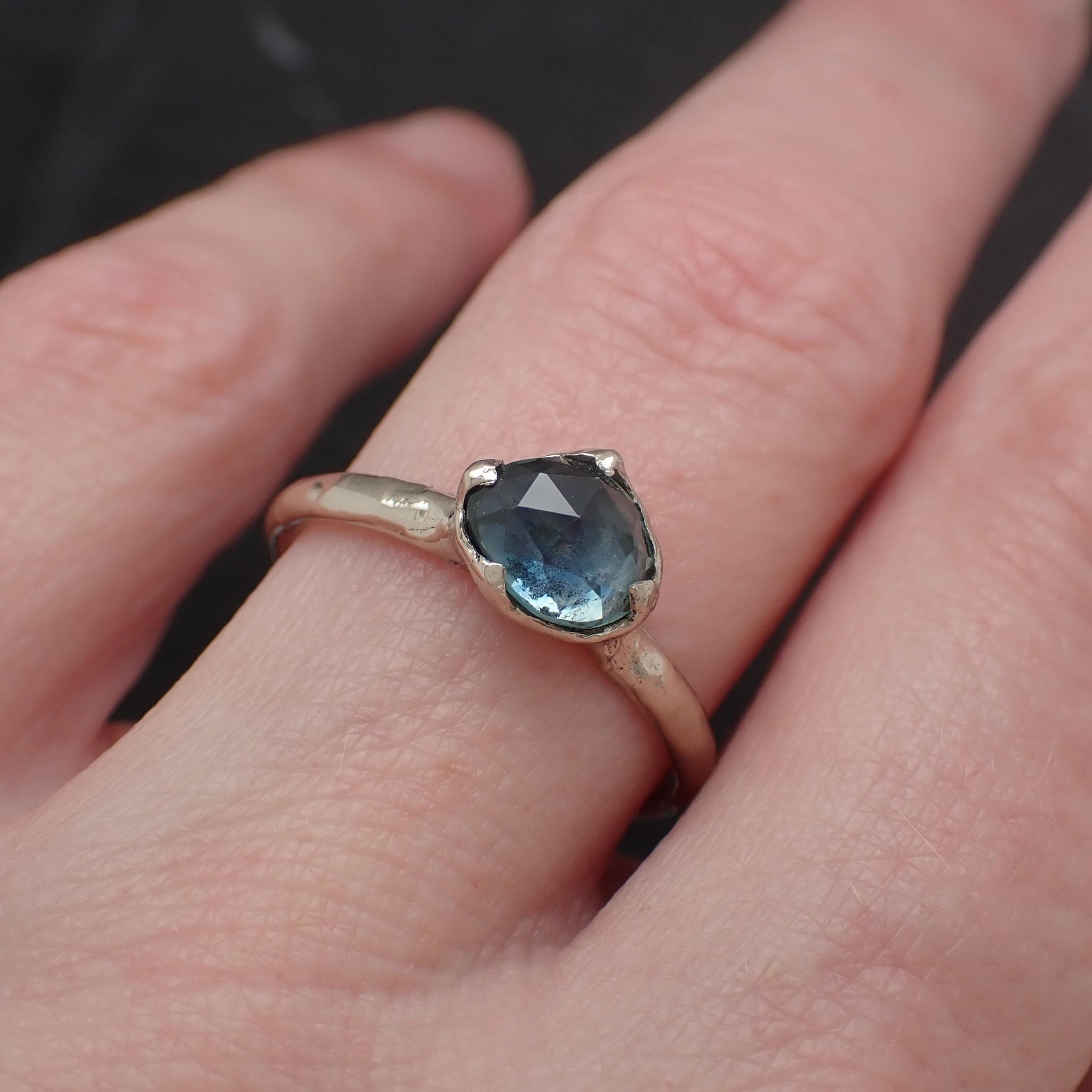 Montana Sapphire Solitaire Engagement Ring • 14k White Gold • Antique Rose Style Cut • Handmade In USA byAngeline 3613