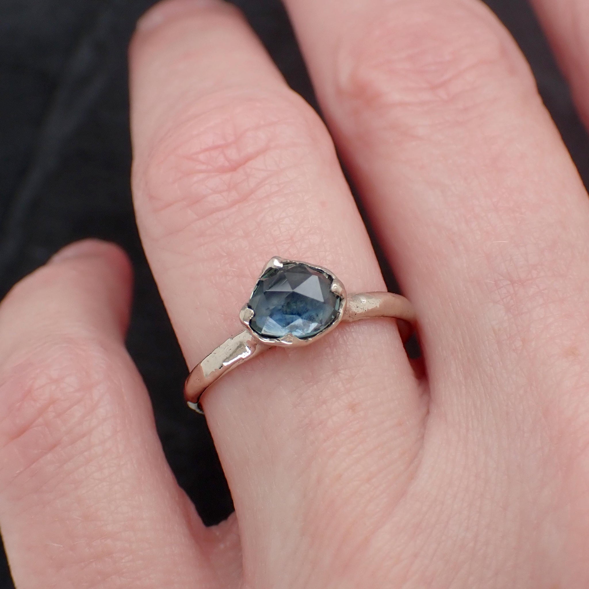 Montana Sapphire Solitaire Engagement Ring • 14k White Gold • Antique Rose Style Cut • Handmade In USA byAngeline 3613