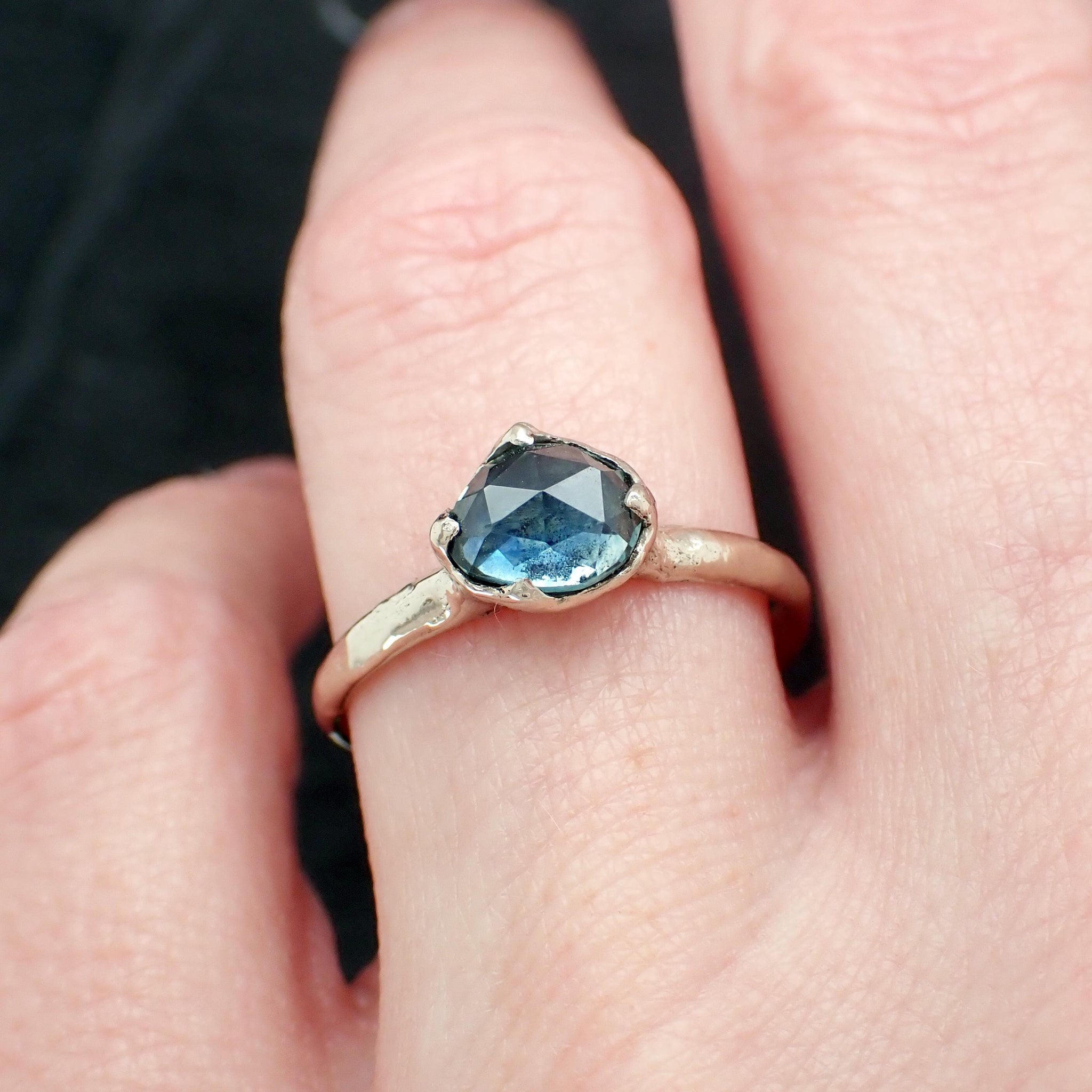 Montana Sapphire Solitaire Engagement Ring • 14k White Gold • Antique Rose Style Cut • Handmade In USA byAngeline 3613