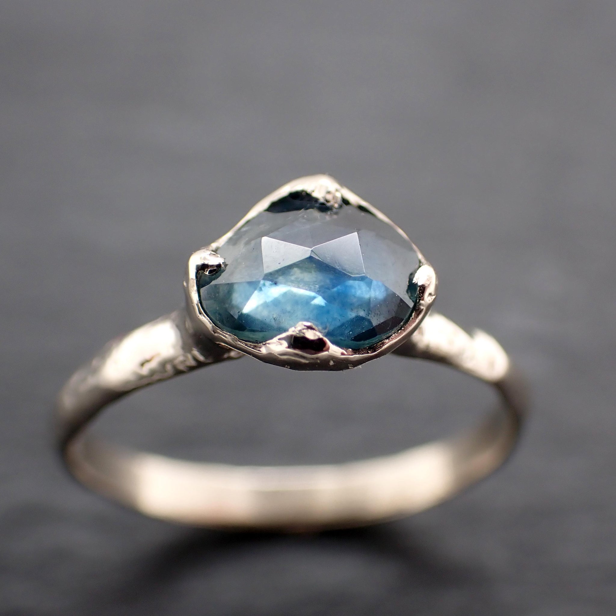 Montana Sapphire Solitaire Engagement Ring • 14k White Gold • Antique Rose Style Cut • Handmade In USA byAngeline 3615