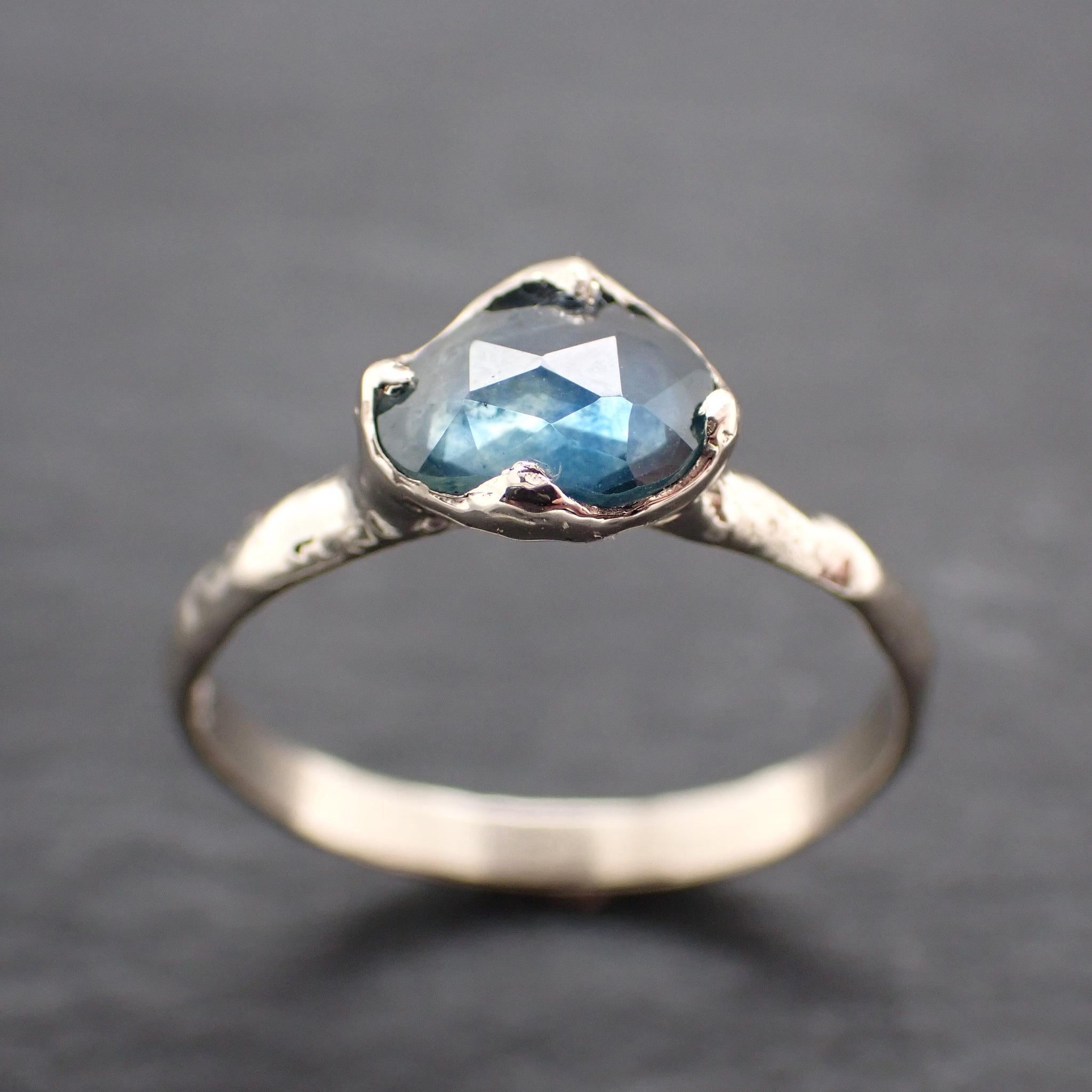 Montana Sapphire Solitaire Engagement Ring • 14k White Gold • Antique Rose Style Cut • Handmade In USA byAngeline 3615