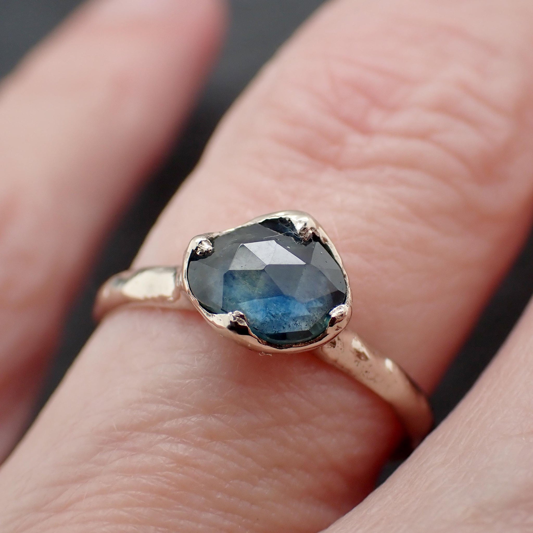 Montana Sapphire Solitaire Engagement Ring • 14k White Gold • Antique Rose Style Cut • Handmade In USA byAngeline 3615