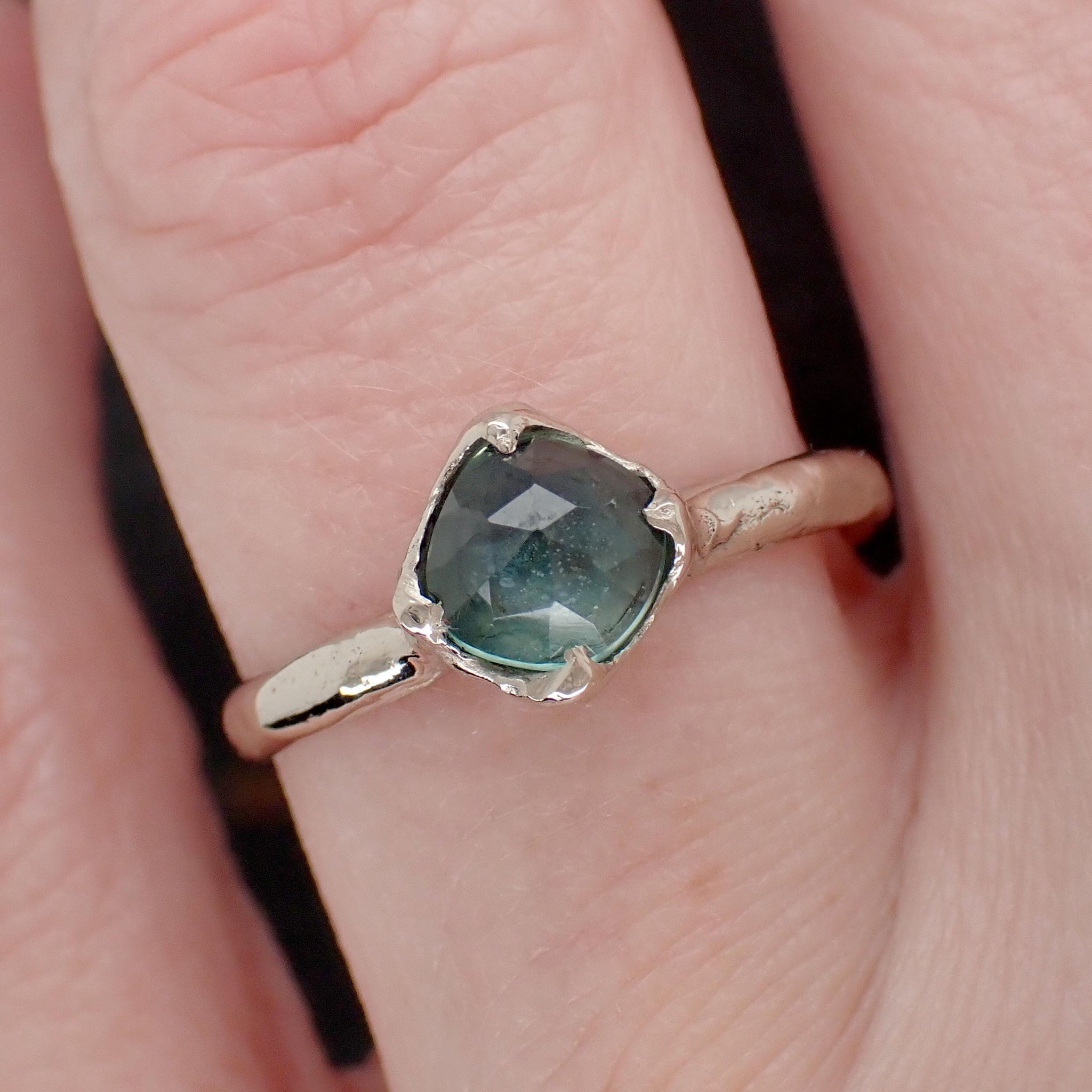 Montana Sapphire Solitaire Engagement Ring • 14k White Gold • Antique Rose Style Cut • Handmade In USA byAngeline 3614