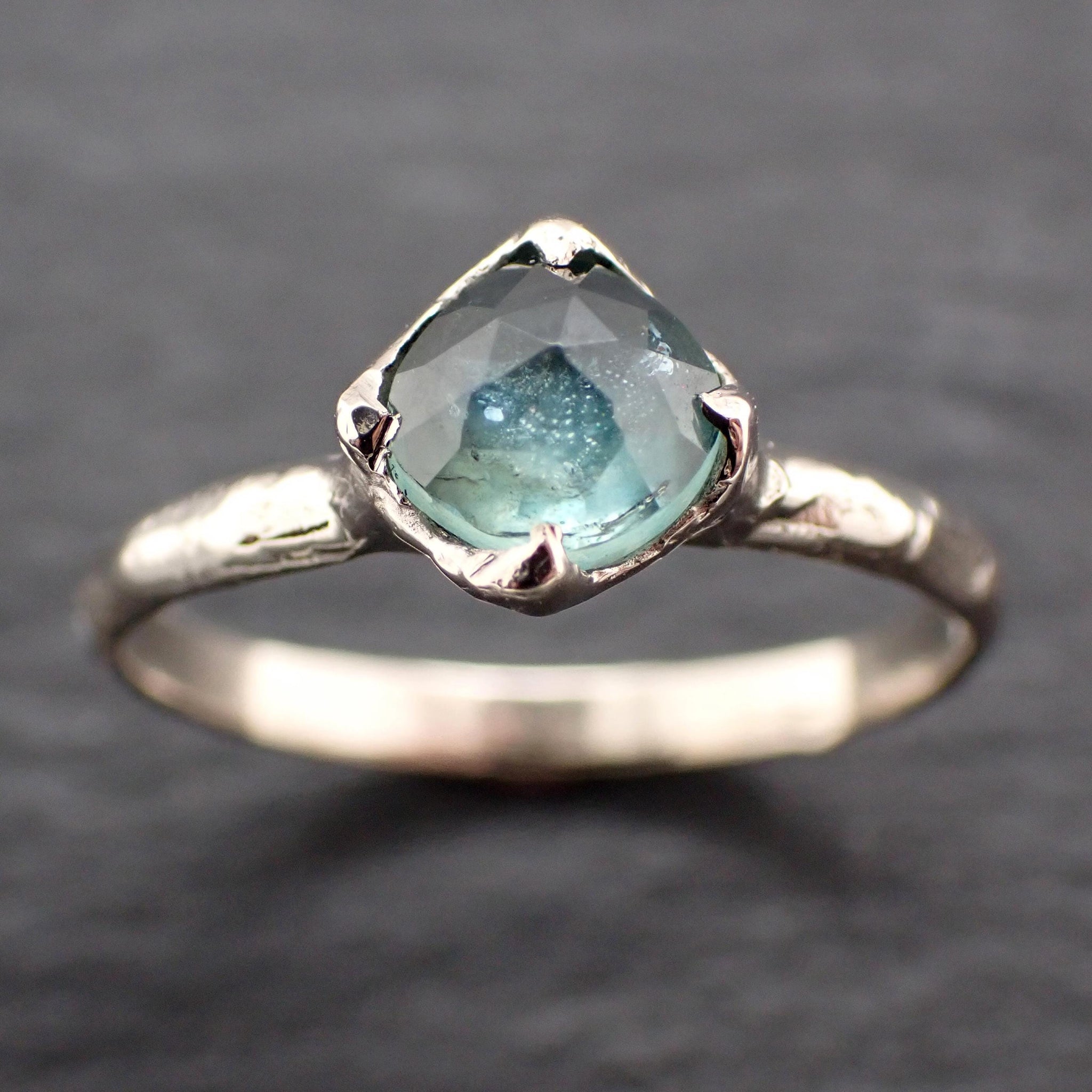 Montana Sapphire Solitaire Engagement Ring • 14k White Gold • Antique Rose Style Cut • Handmade In USA byAngeline 3614