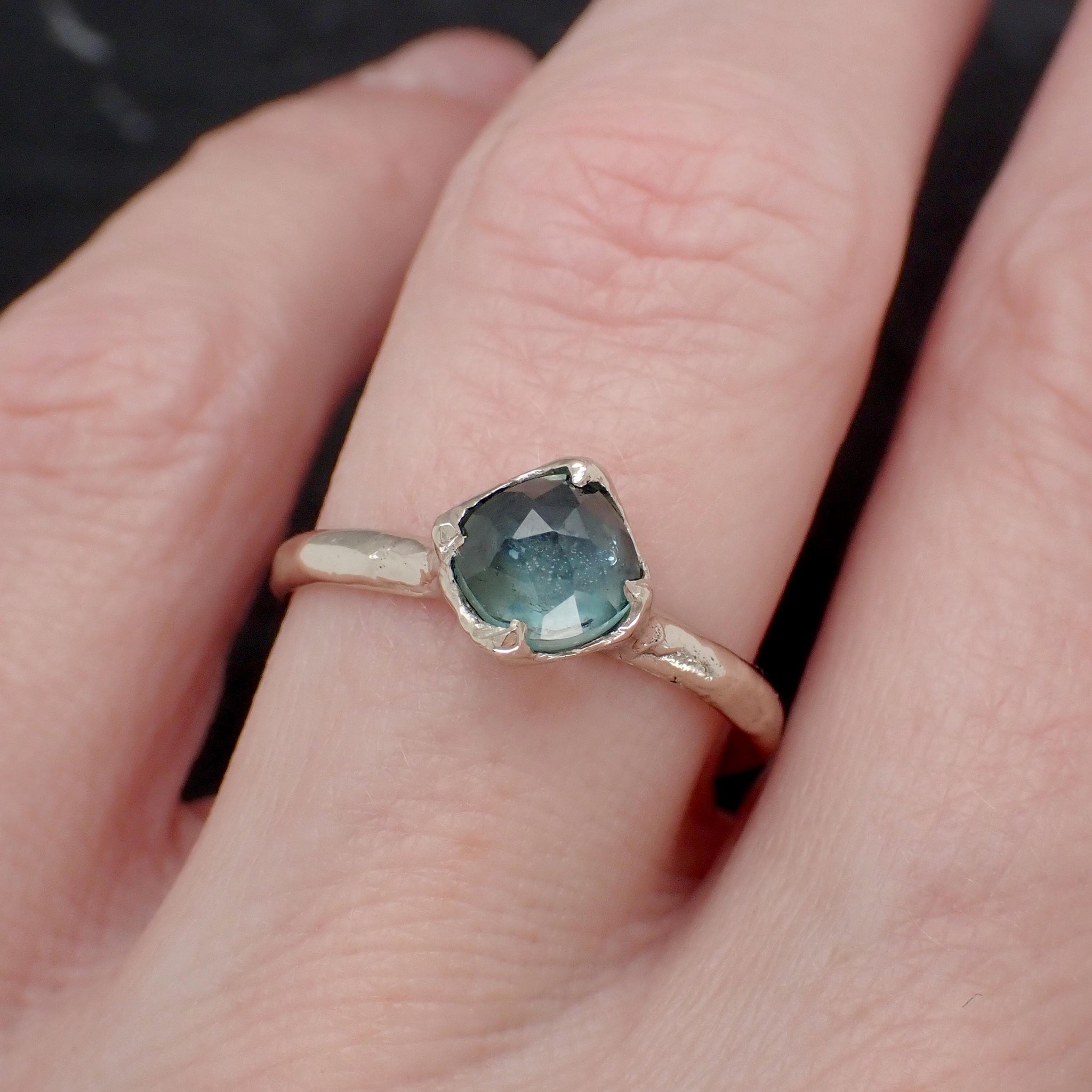 Montana Sapphire Solitaire Engagement Ring • 14k White Gold • Antique Rose Style Cut • Handmade In USA byAngeline 3614