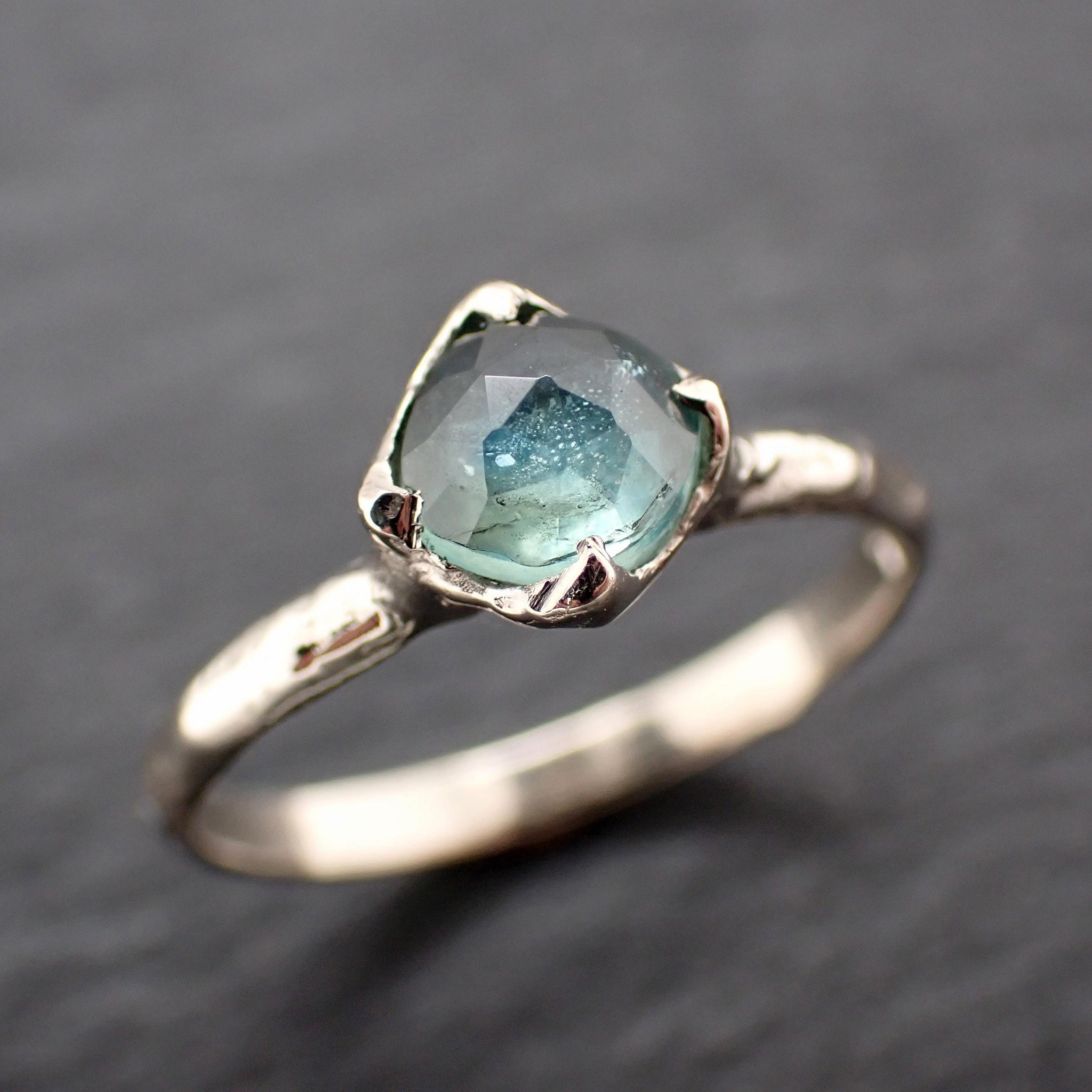 Montana Sapphire Solitaire Engagement Ring • 14k White Gold • Antique Rose Style Cut • Handmade In USA byAngeline 3614