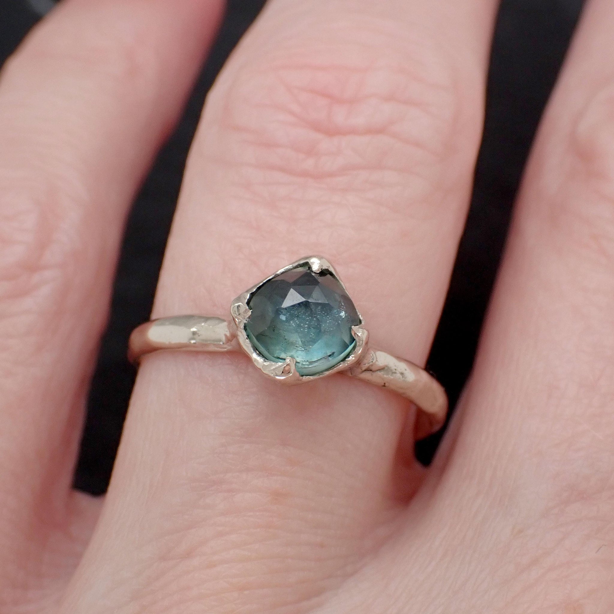 Montana Sapphire Solitaire Engagement Ring • 14k White Gold • Antique Rose Style Cut • Handmade In USA byAngeline 3614