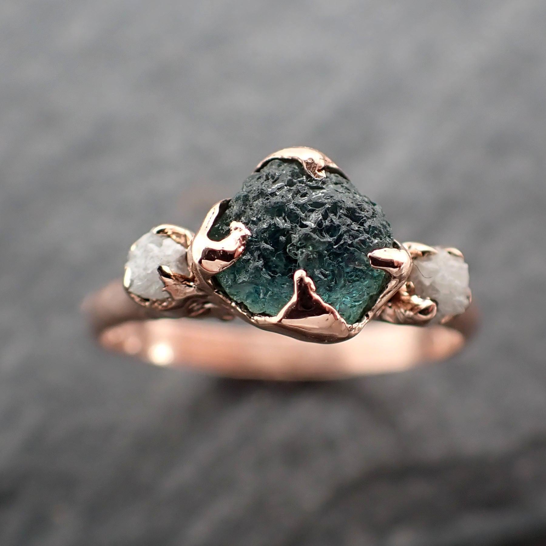 Raw Blue-Green Sapphire Engagement Ring • Rough Diamond Accents • Rose Gold • Custom_ANDY