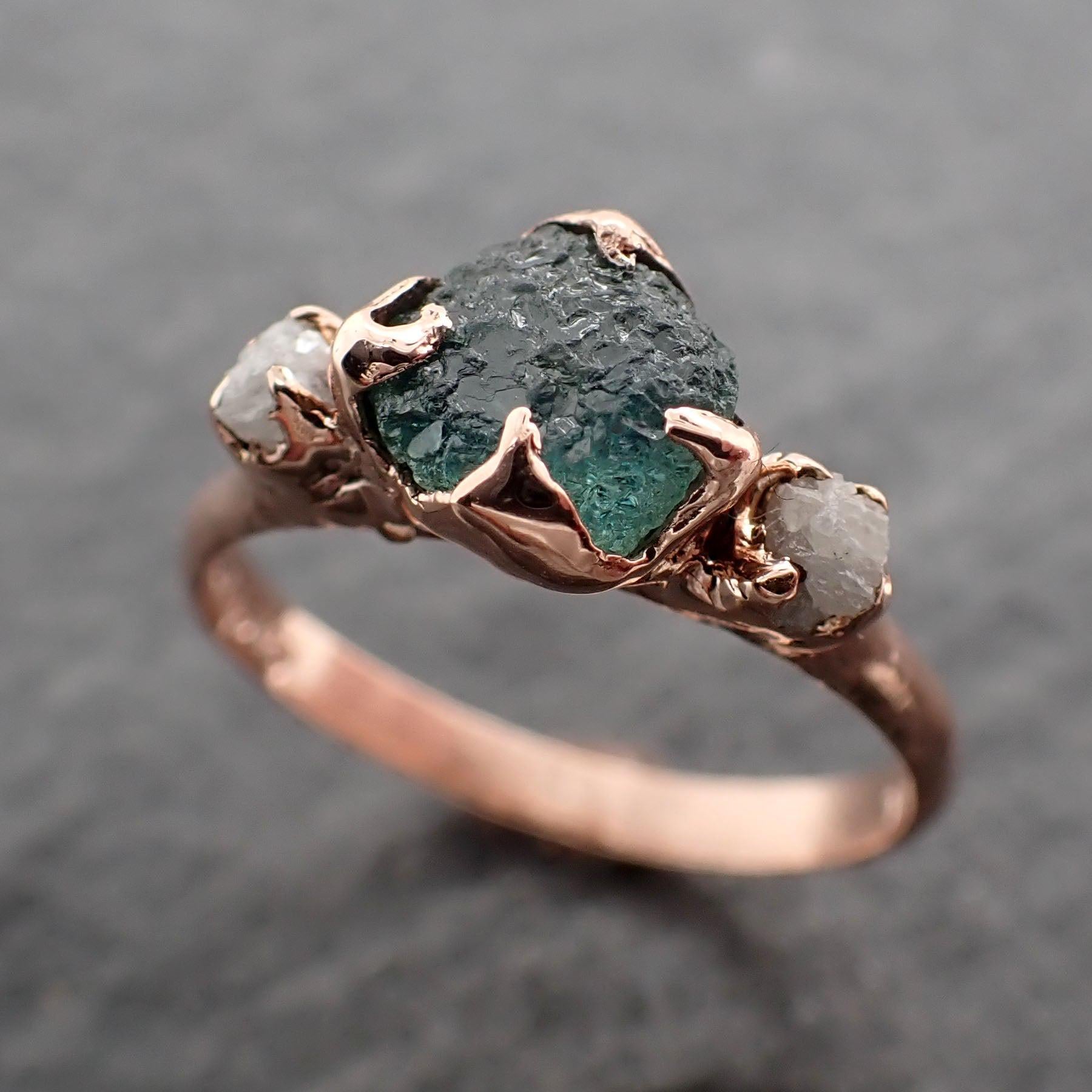 Raw Blue-Green Sapphire Engagement Ring • Rough Diamond Accents • Rose Gold • Custom_ANDY