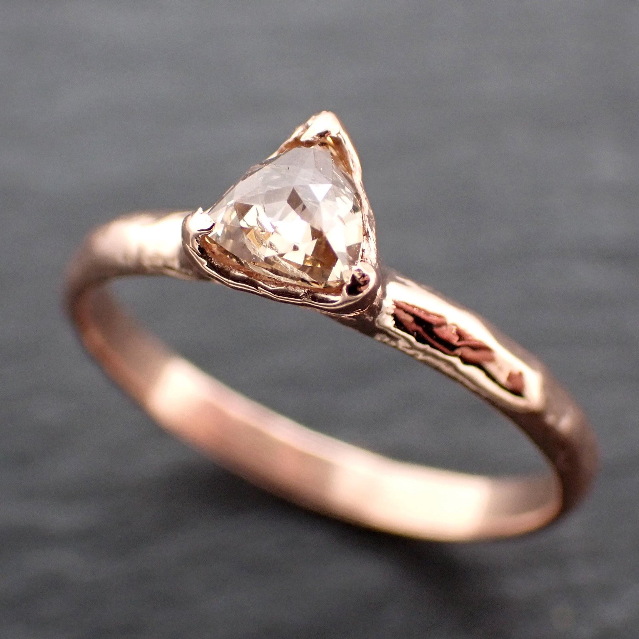 Triangular Rose Cut Diamond Ring • 14k Rose Gold • Rustic Solitaire Engagement Ring • Handmade byAngeline 3611