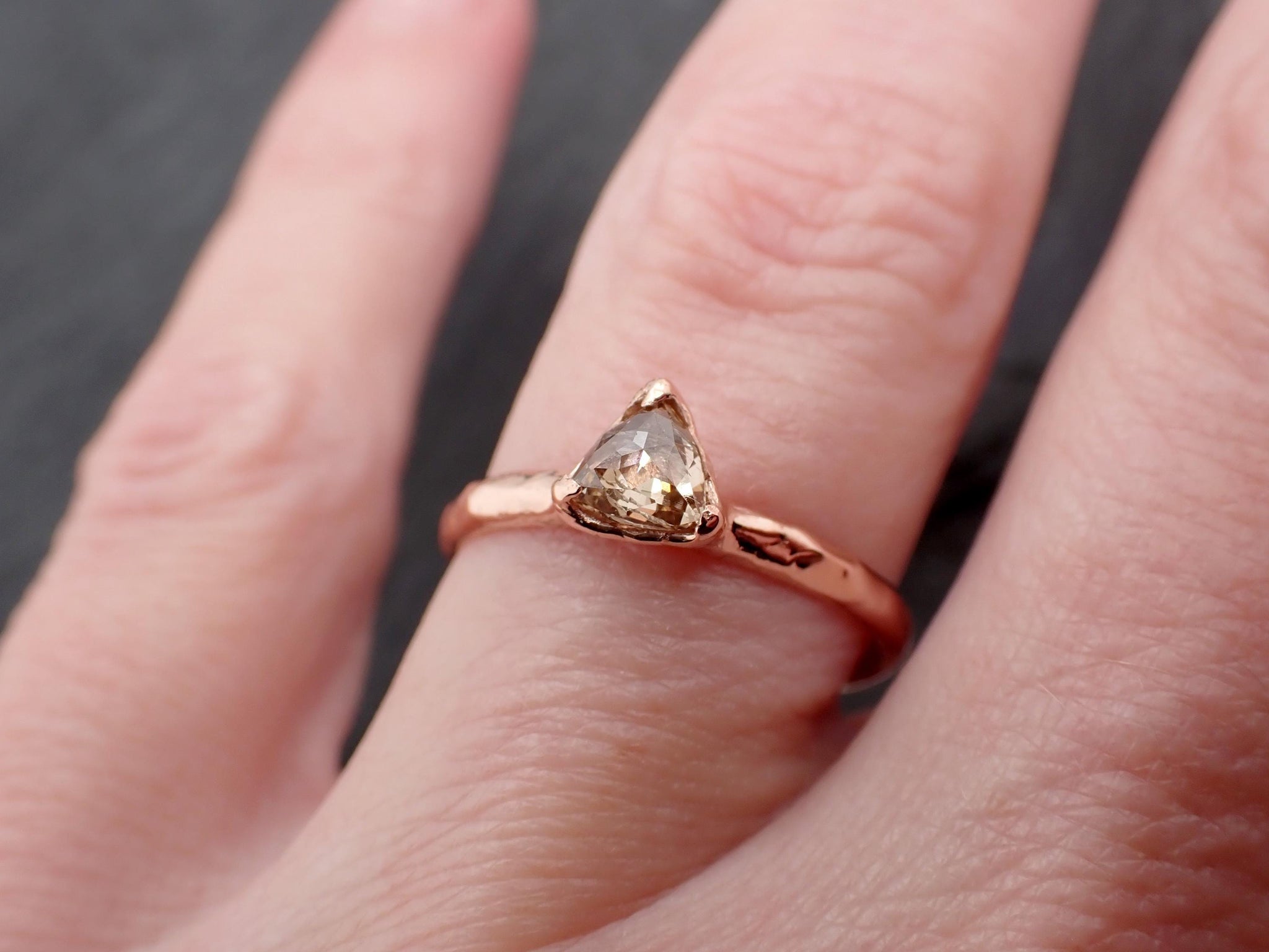 Triangular Rose Cut Diamond Ring • 14k Rose Gold • Rustic Solitaire Engagement Ring • Handmade byAngeline 3611