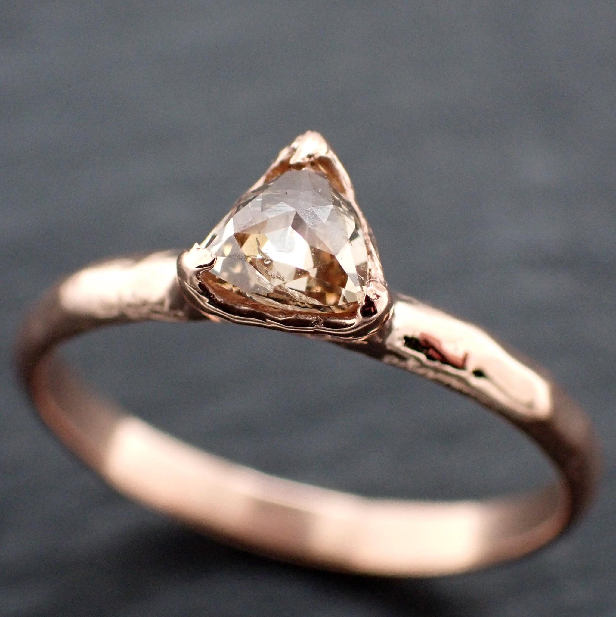 Triangular Rose Cut Diamond Ring • 14k Rose Gold • Rustic Solitaire Engagement Ring • Handmade byAngeline 3611