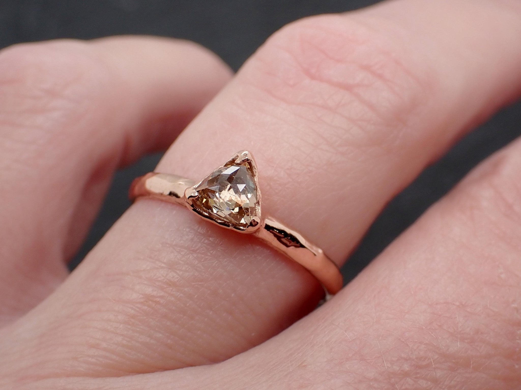 Triangular Rose Cut Diamond Ring • 14k Rose Gold • Rustic Solitaire Engagement Ring • Handmade byAngeline 3611