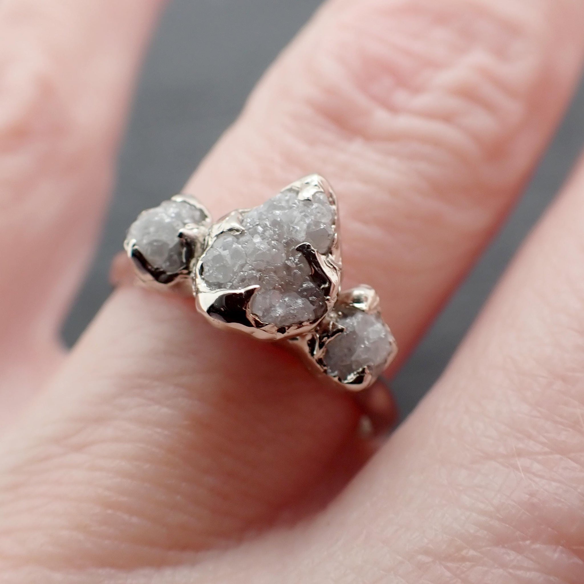 Rough Diamond Crown Ring • Three Stone Raw Diamond Ring • 14k White Gold • Rustic Diamond Engagement Ring • Handmade byAngeline 3612