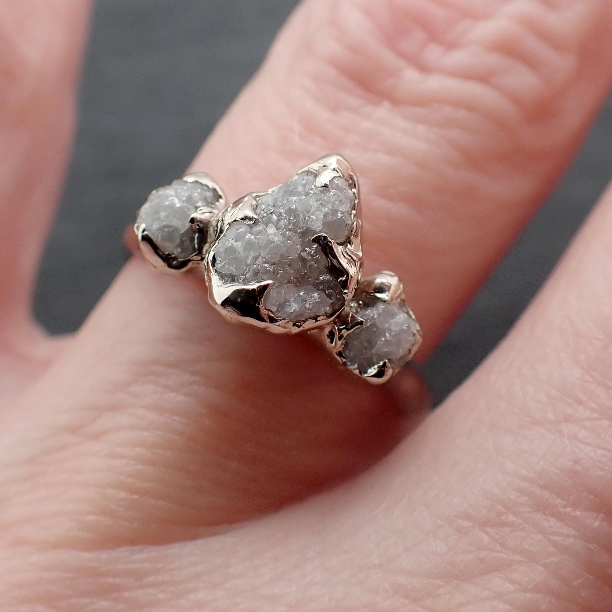 Rough Diamond Crown Ring • Three Stone Raw Diamond Ring • 14k White Gold • Rustic Diamond Engagement Ring • Handmade byAngeline 3612