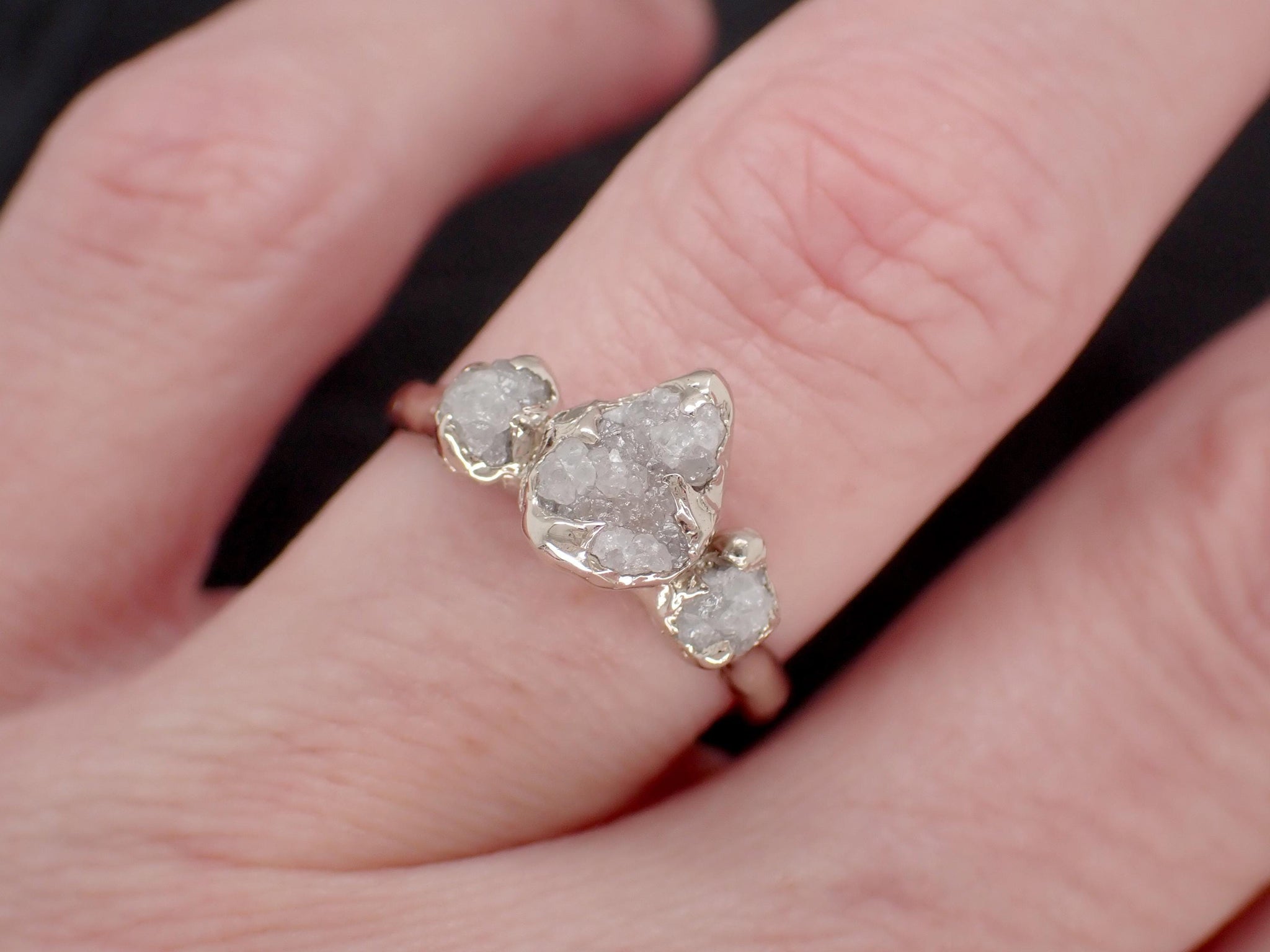 Rough Diamond Crown Ring • Three Stone Raw Diamond Ring • 14k White Gold • Rustic Diamond Engagement Ring • Handmade byAngeline 3612