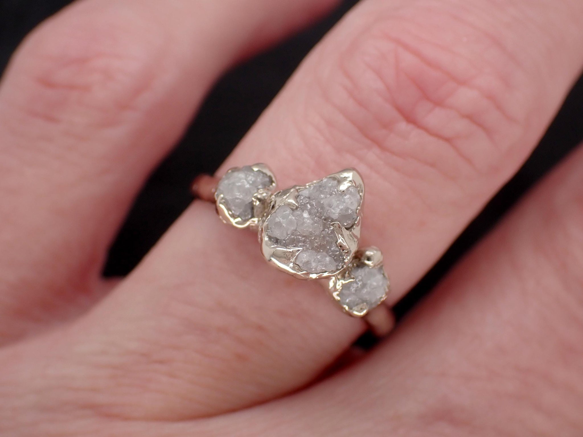 Rough Diamond Crown Ring • Three Stone Raw Diamond Ring • 14k White Gold • Rustic Diamond Engagement Ring • Handmade byAngeline 3612