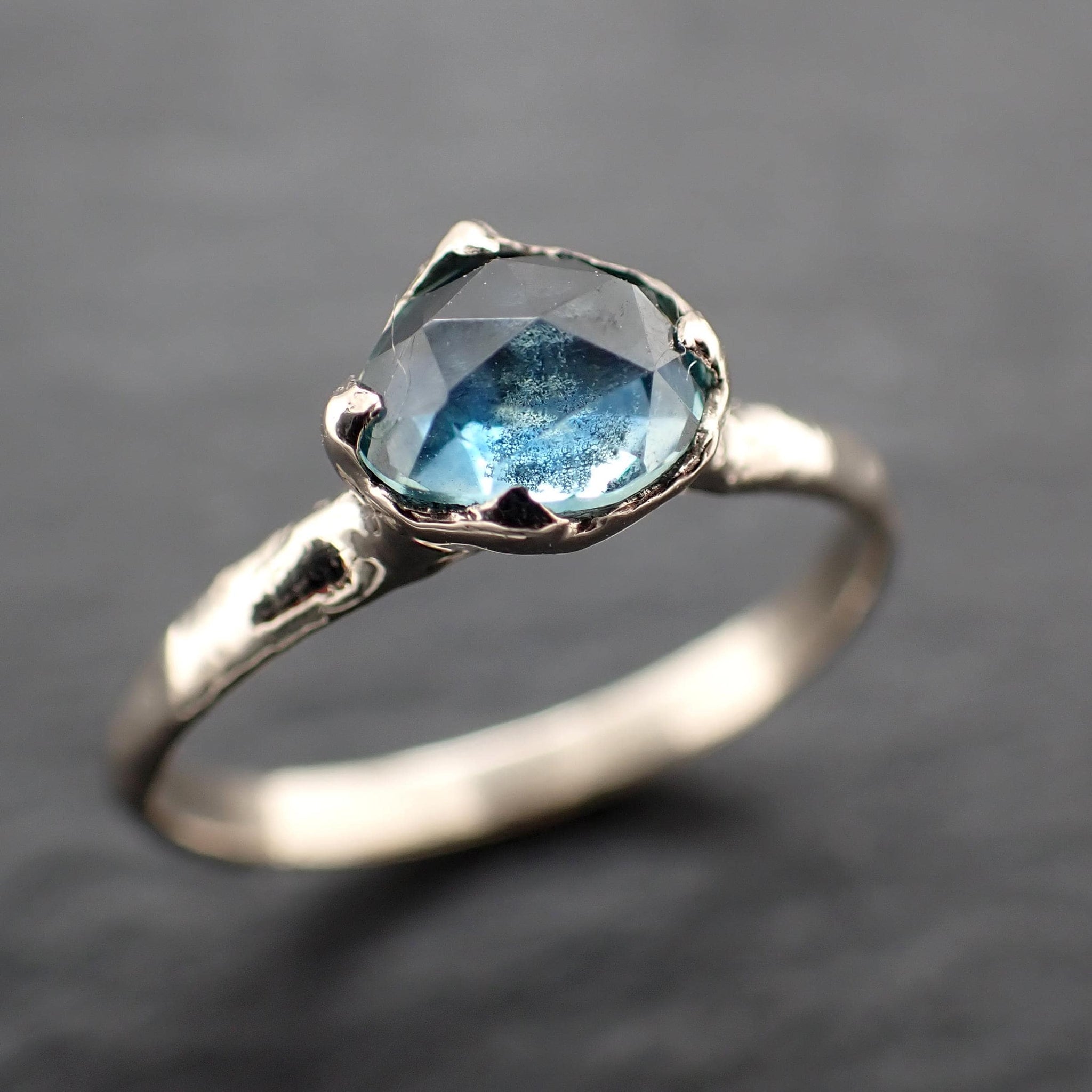 Montana Sapphire Solitaire Engagement Ring • 14k White Gold • Antique Rose Style Cut • Handmade In USA byAngeline 3613