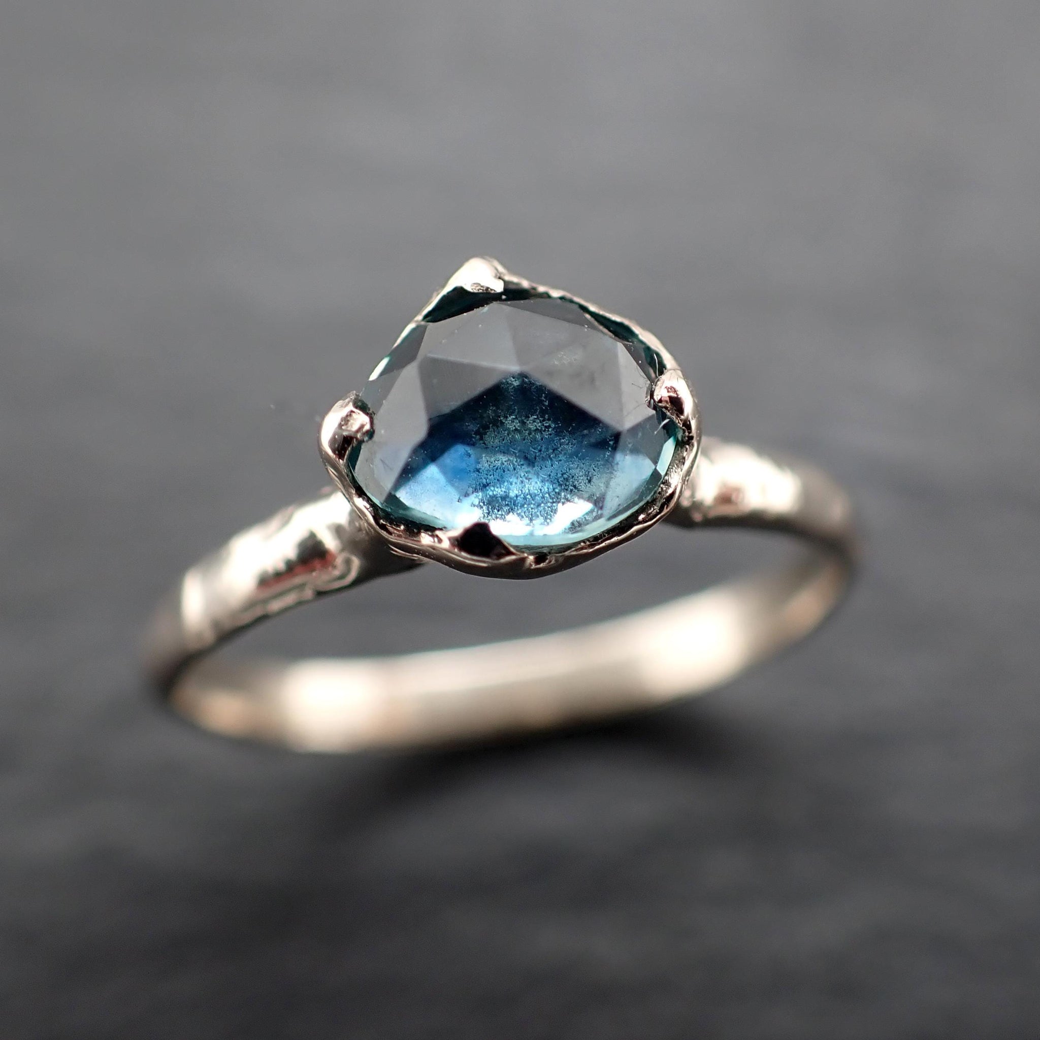 Montana Sapphire Solitaire Engagement Ring • 14k White Gold • Antique Rose Style Cut • Handmade In USA byAngeline 3613