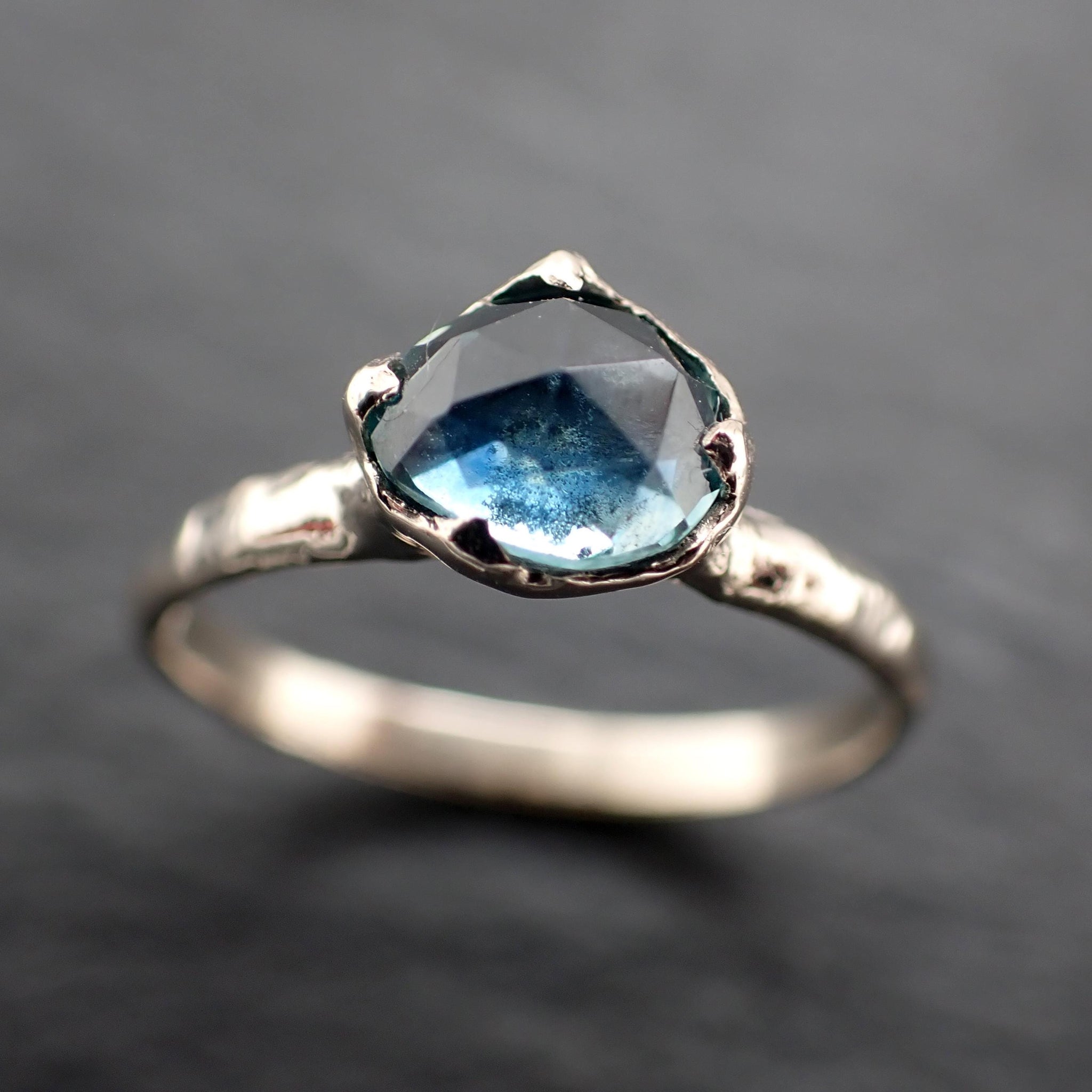 Montana Sapphire Solitaire Engagement Ring • 14k White Gold • Antique Rose Style Cut • Handmade In USA byAngeline 3613