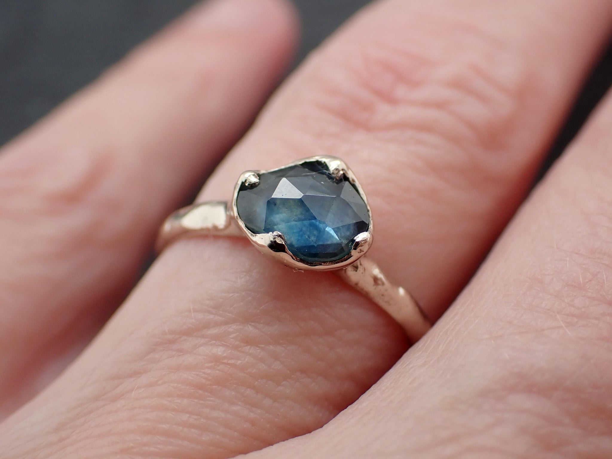 Montana Sapphire Solitaire Engagement Ring • 14k White Gold • Antique Rose Style Cut • Handmade In USA byAngeline 3615