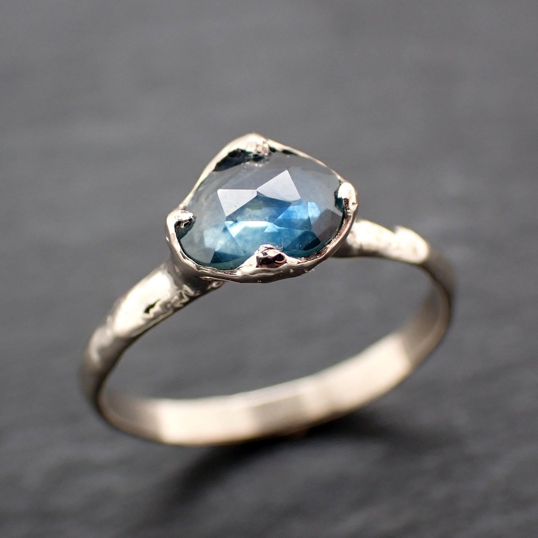 Montana Sapphire Solitaire Engagement Ring • 14k White Gold • Antique Rose Style Cut • Handmade In USA byAngeline 3615