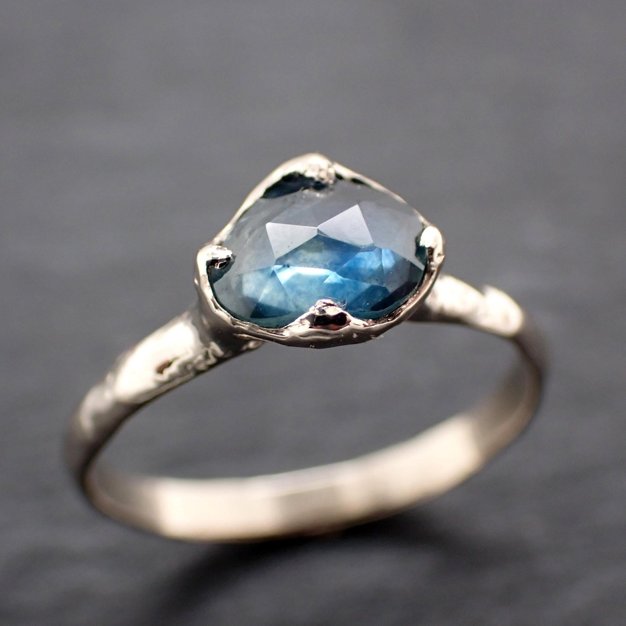 Montana Sapphire Solitaire Engagement Ring • 14k White Gold • Antique Rose Style Cut • Handmade In USA byAngeline 3615