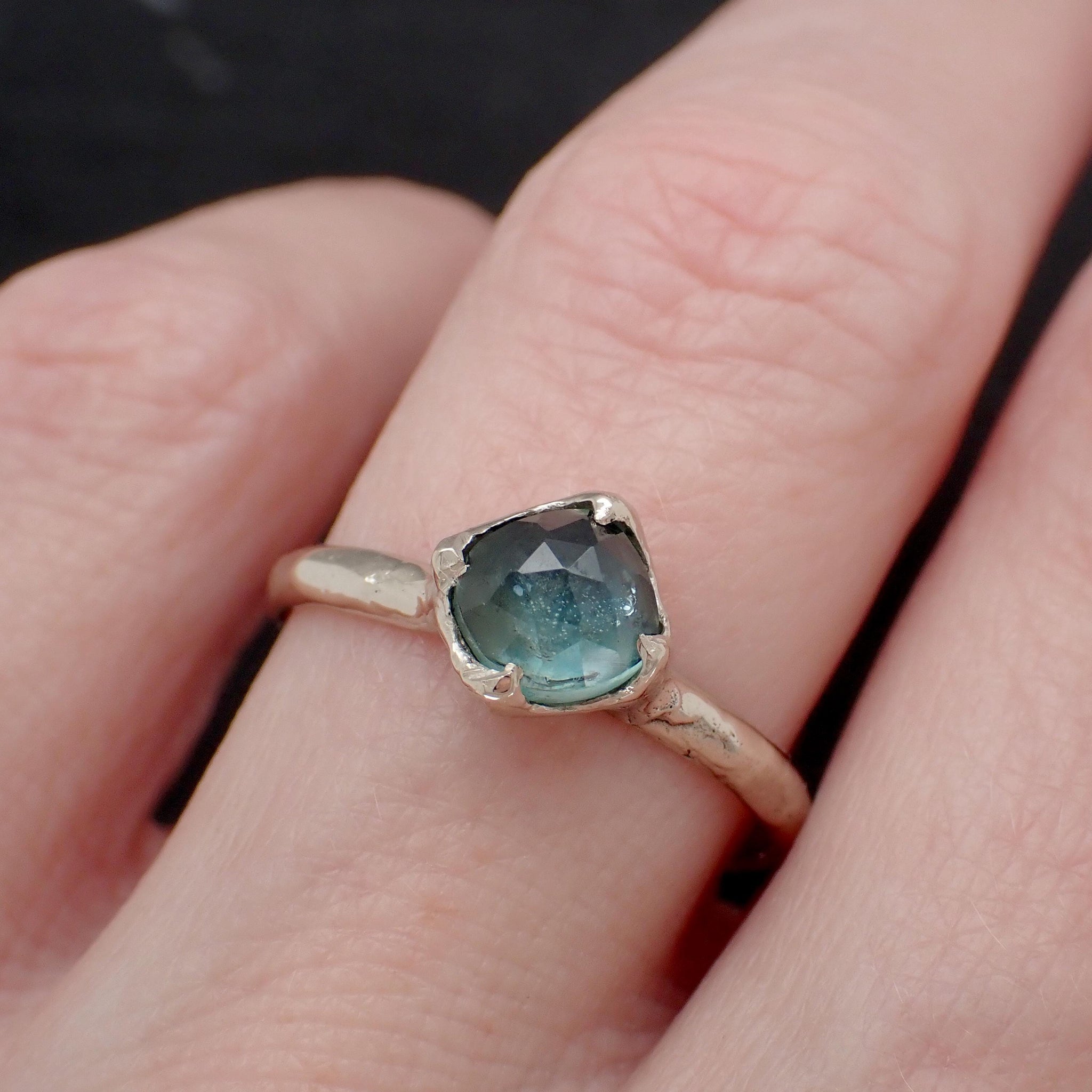 Montana Sapphire Solitaire Engagement Ring • 14k White Gold • Antique Rose Style Cut • Handmade In USA byAngeline 3614