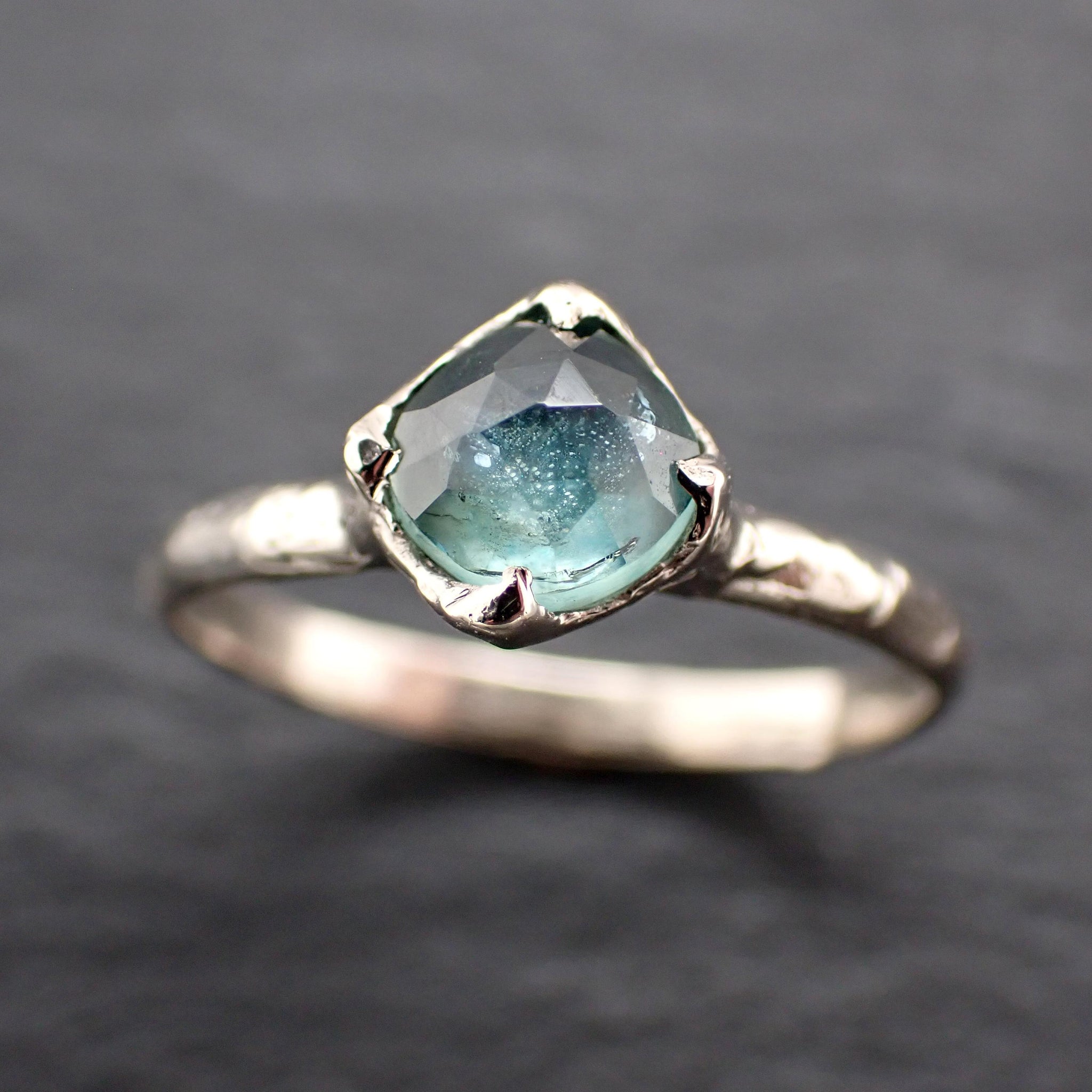 Montana Sapphire Solitaire Engagement Ring • 14k White Gold • Antique Rose Style Cut • Handmade In USA byAngeline 3614